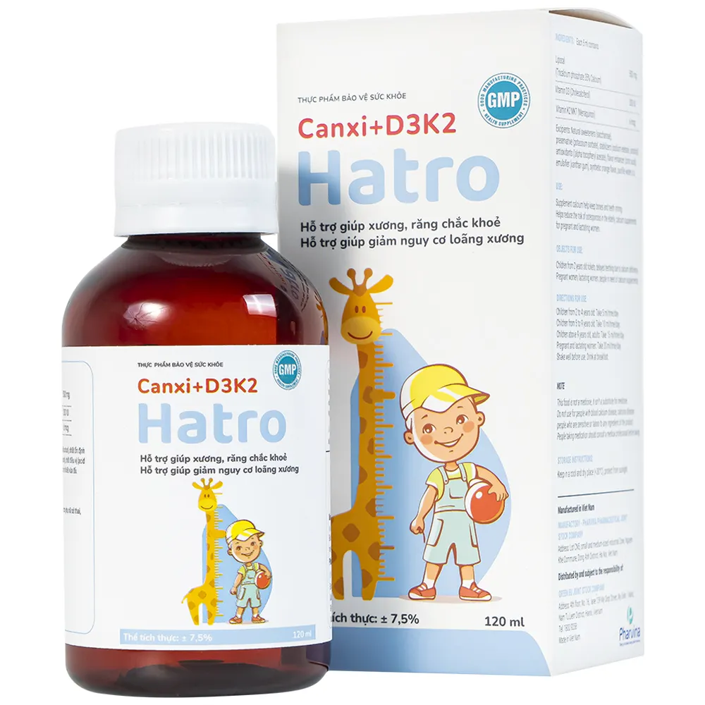 SIRO BỔ SUNG CANXI GIÚP XƯƠNG, RĂNG CHẮC KHỎE CANXI + D3K2 HATRO 120ML