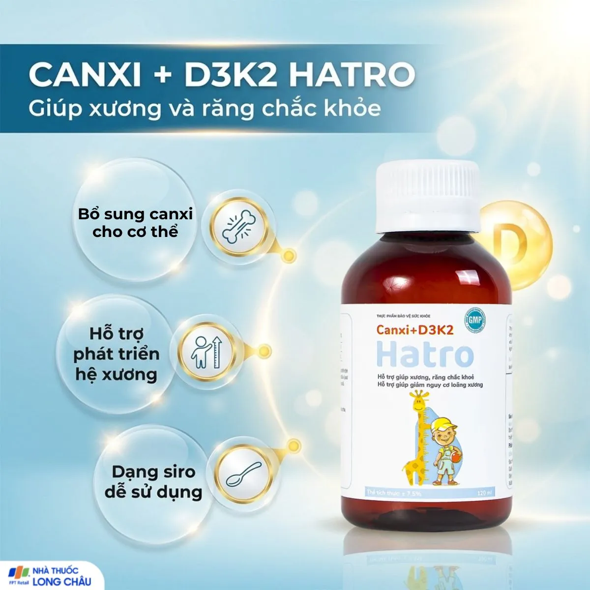 SIRO BỔ SUNG CANXI GIÚP XƯƠNG, RĂNG CHẮC KHỎE CANXI + D3K2 HATRO 120ML 2