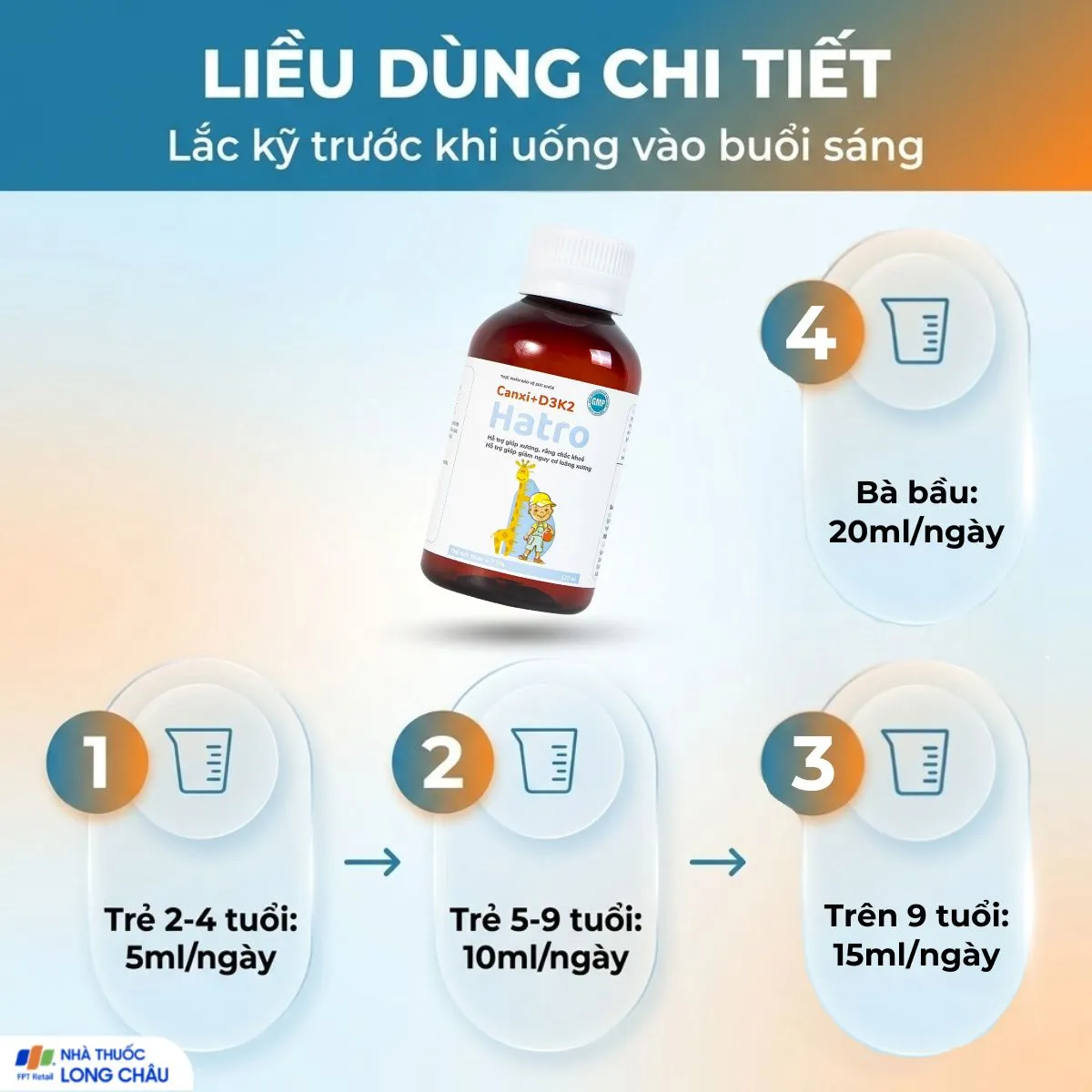 SIRO BỔ SUNG CANXI GIÚP XƯƠNG, RĂNG CHẮC KHỎE CANXI + D3K2 HATRO 120ML 5