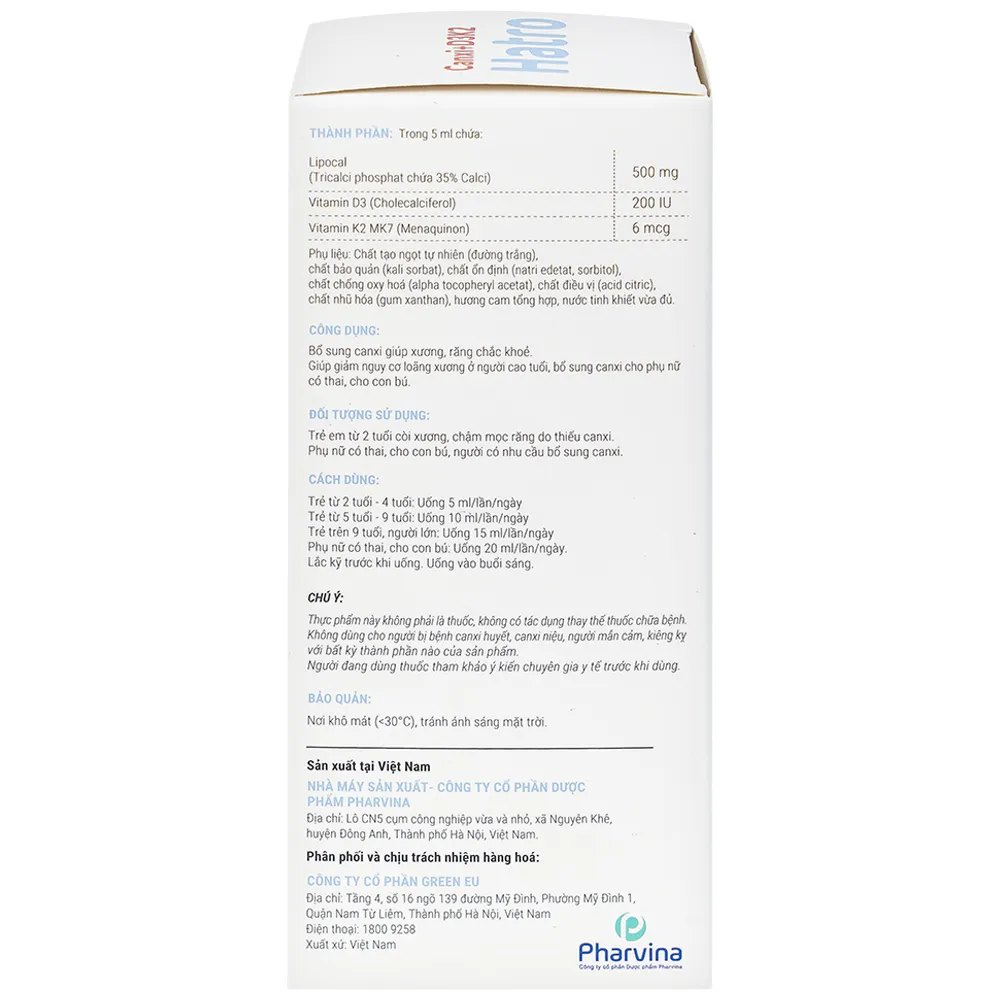 SIRO BỔ SUNG CANXI GIÚP XƯƠNG, RĂNG CHẮC KHỎE CANXI + D3K2 HATRO 120ML 10