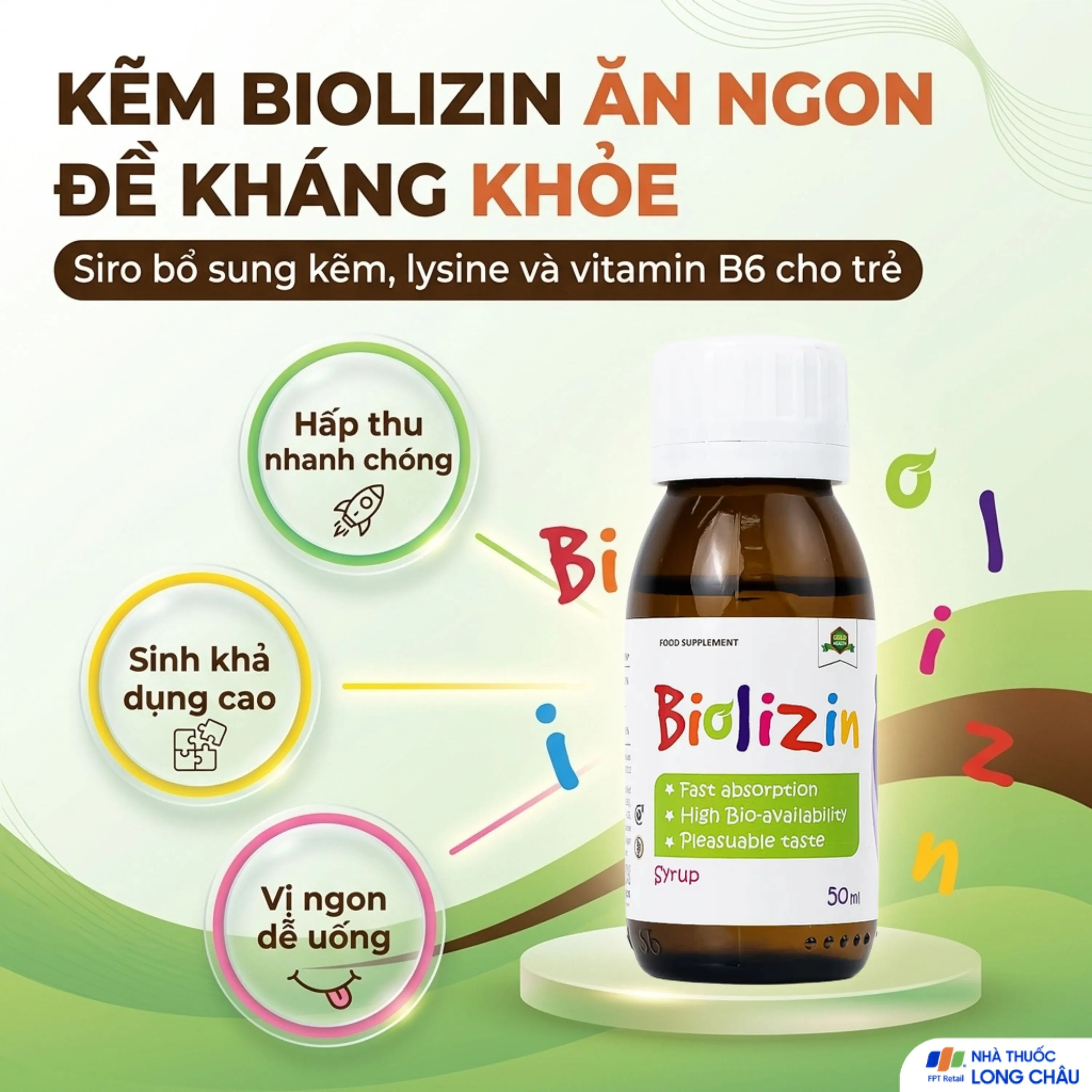 SIRO BỔ SUNG KẼM, LYSINE VÀ VITAMIN B6 CHO TRẺ BIOLIZIN 50ML 2