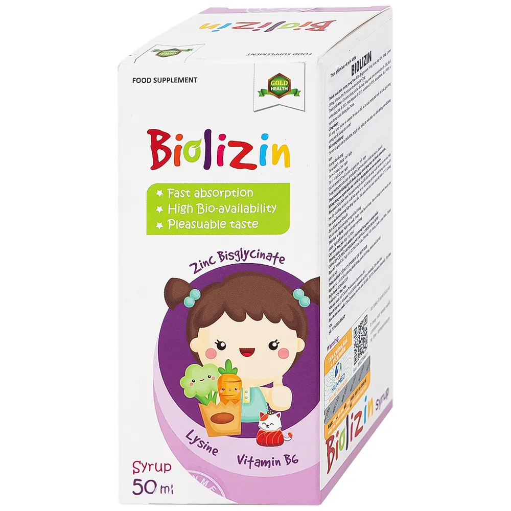 SIRO BỔ SUNG KẼM, LYSINE VÀ VITAMIN B6 CHO TRẺ BIOLIZIN 50ML 6