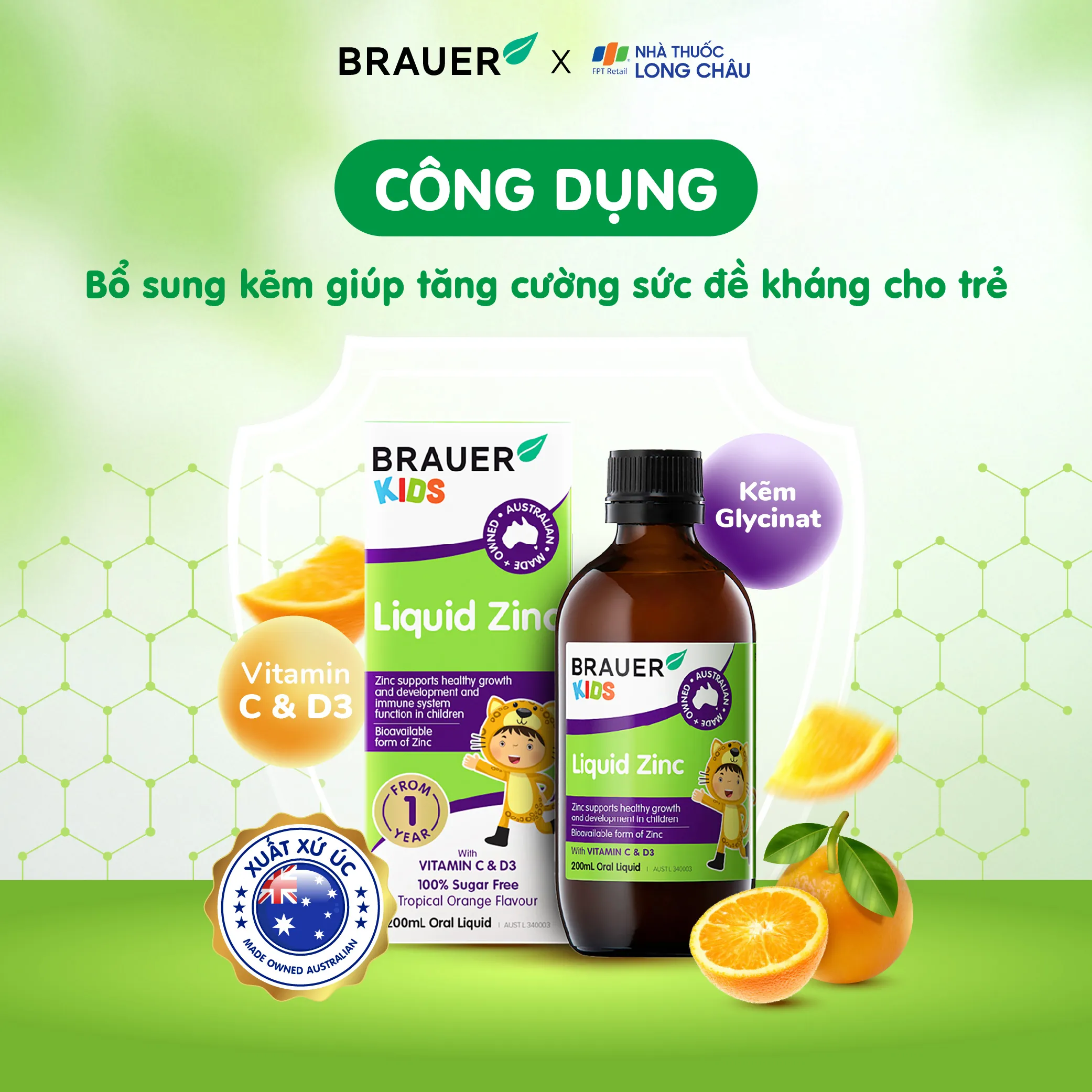 SIRO BỔ SUNG KẼM CHO TRẺ BRAUER BABY & KIDS LIQUID ZINC 200ML 2