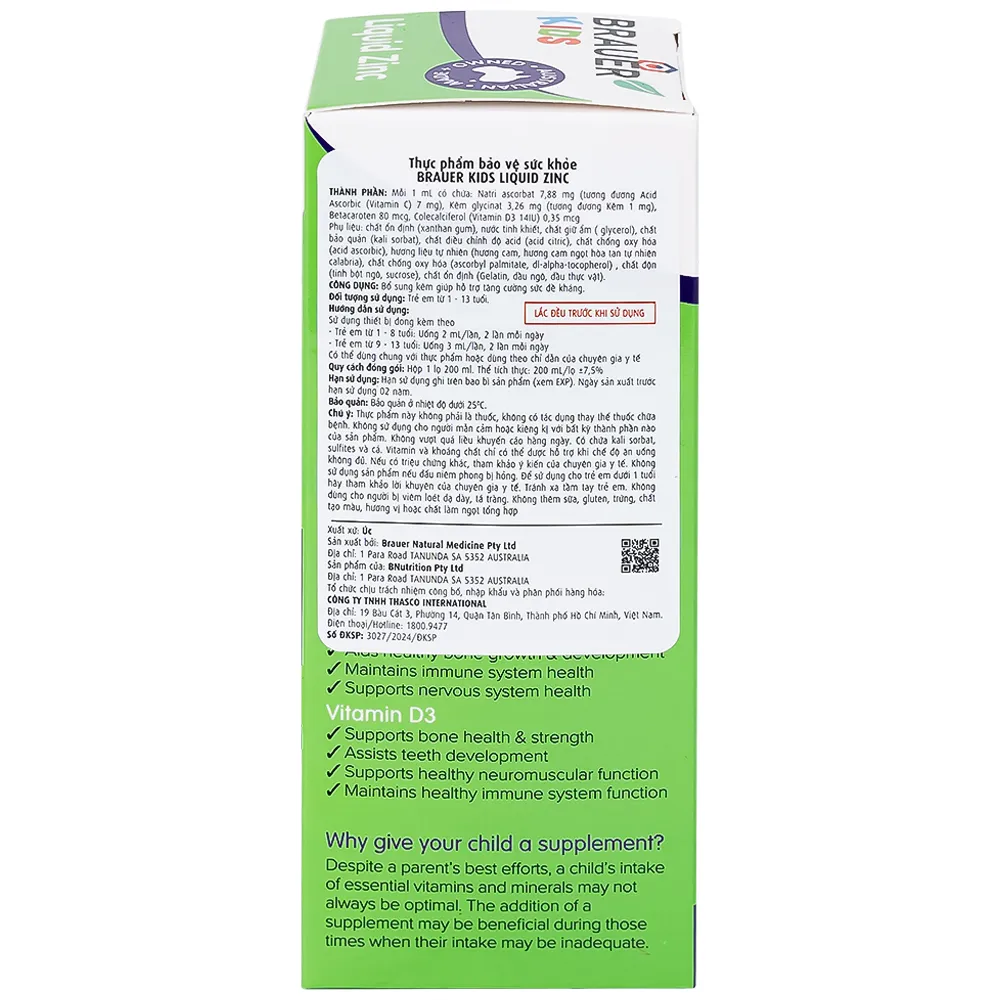 SIRO BỔ SUNG KẼM CHO TRẺ BRAUER BABY & KIDS LIQUID ZINC 200ML 17