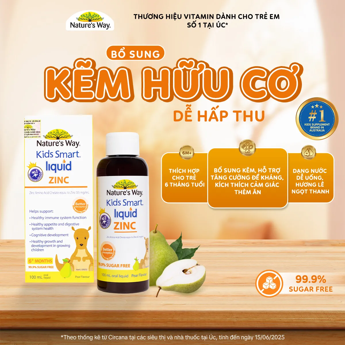 SIRO BỔ SUNG KẼM VÀ HỖ TRỢ CẢM GIÁC THÈM ĂN CHO BÉ NATURE'S WAY KIDS SMART LIQUID ZINC 100ML 2