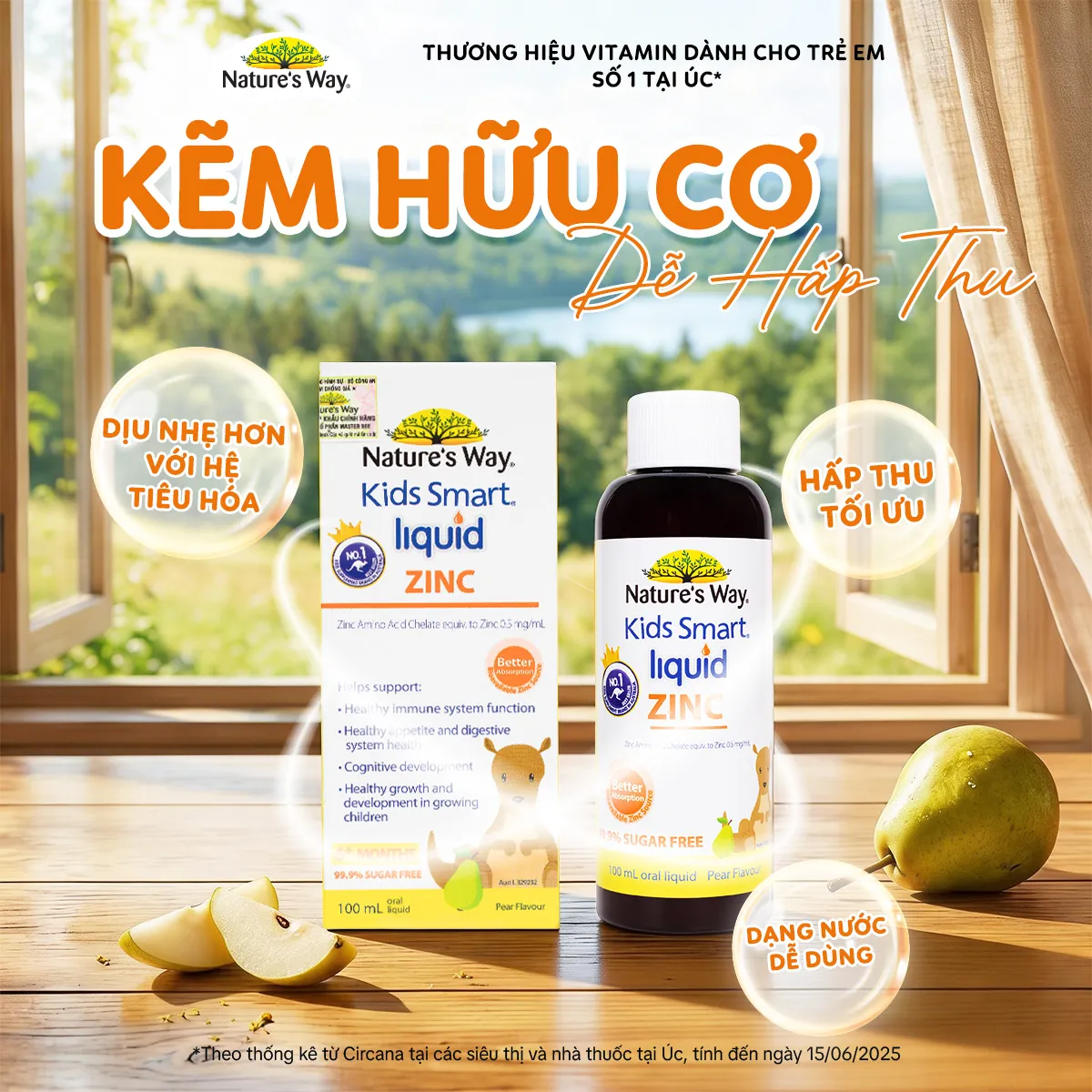 SIRO BỔ SUNG KẼM VÀ HỖ TRỢ CẢM GIÁC THÈM ĂN CHO BÉ NATURE'S WAY KIDS SMART LIQUID ZINC 100ML 3