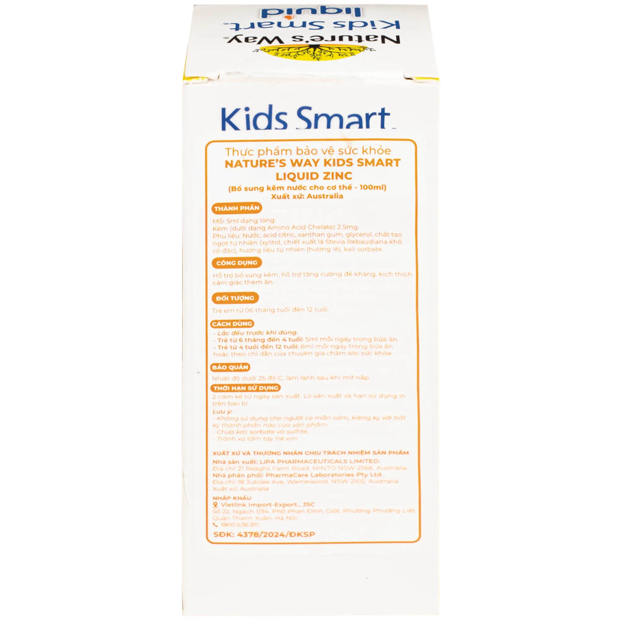 SIRO BỔ SUNG KẼM VÀ HỖ TRỢ CẢM GIÁC THÈM ĂN CHO BÉ NATURE'S WAY KIDS SMART LIQUID ZINC 100ML 13