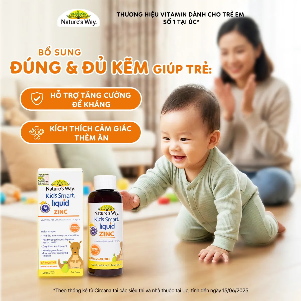 SIRO BỔ SUNG KẼM VÀ HỖ TRỢ CẢM GIÁC THÈM ĂN CHO BÉ NATURE'S WAY KIDS SMART LIQUID ZINC 100ML 4