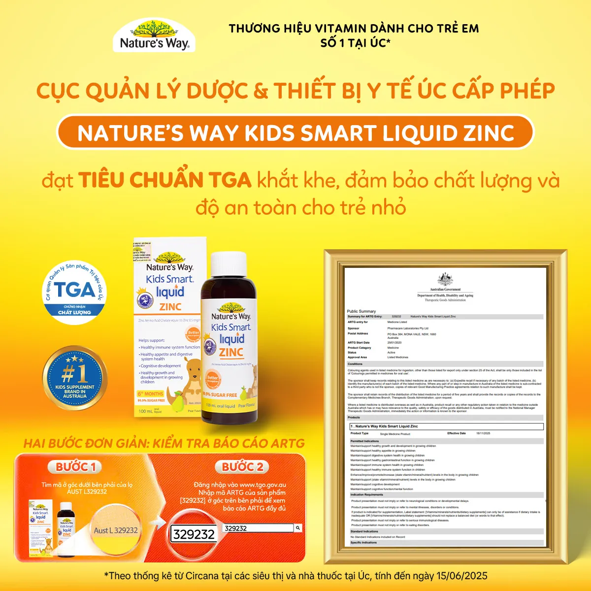 SIRO BỔ SUNG KẼM VÀ HỖ TRỢ CẢM GIÁC THÈM ĂN CHO BÉ NATURE'S WAY KIDS SMART LIQUID ZINC 100ML 6
