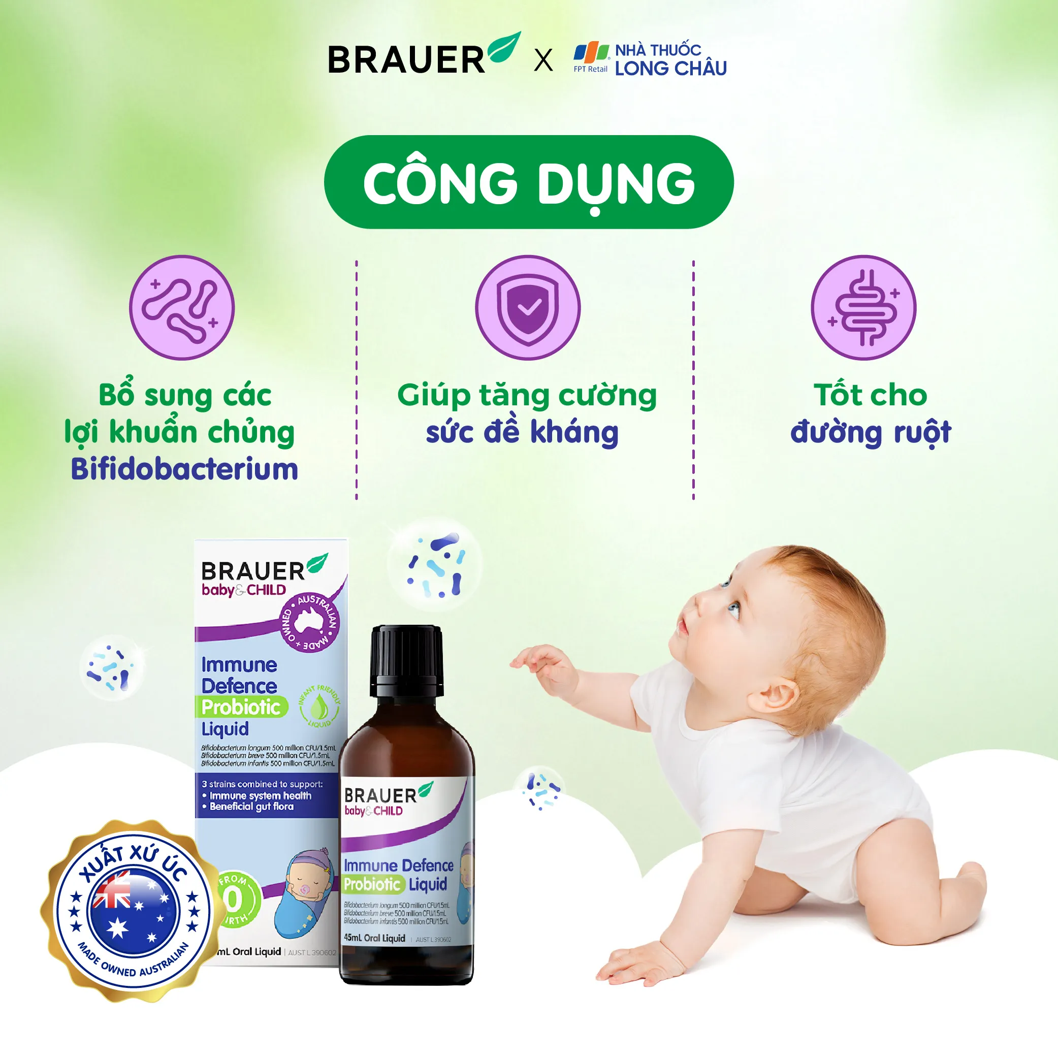 SIRO BỔ SUNG LỢI KHUẨN CHO BÉ BRAUER BABY & CHILD IMMUNE DEFENCE PROBIOTIC LIQUID 45ML 2