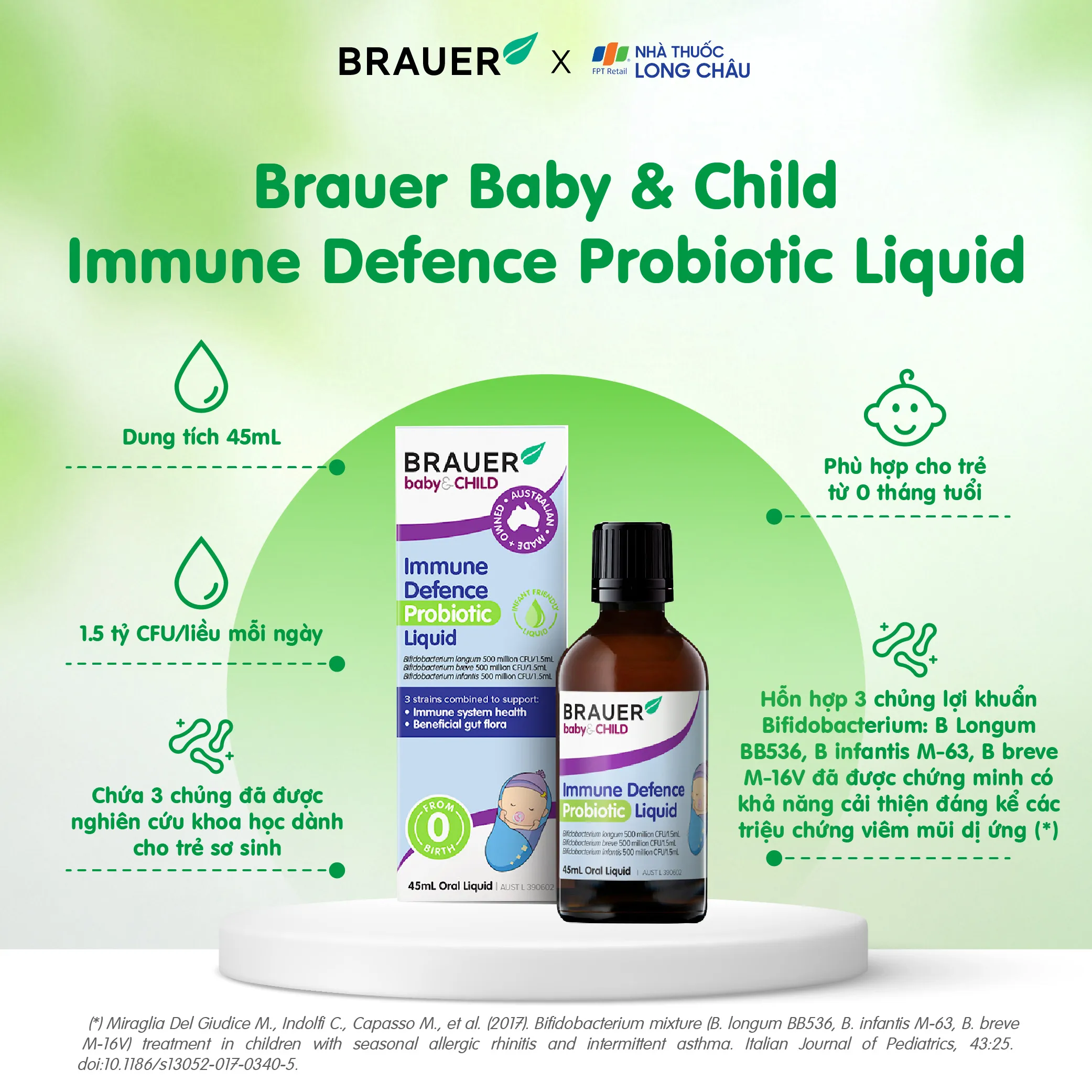 SIRO BỔ SUNG LỢI KHUẨN CHO BÉ BRAUER BABY & CHILD IMMUNE DEFENCE PROBIOTIC LIQUID 45ML 3