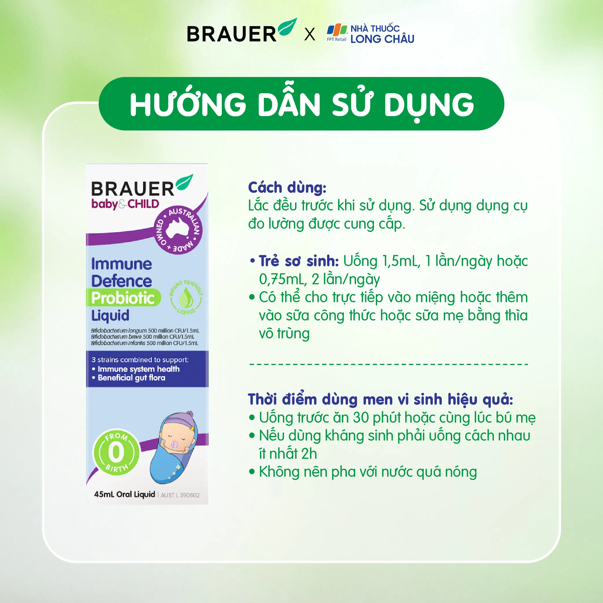 SIRO BỔ SUNG LỢI KHUẨN CHO BÉ BRAUER BABY & CHILD IMMUNE DEFENCE PROBIOTIC LIQUID 45ML 5