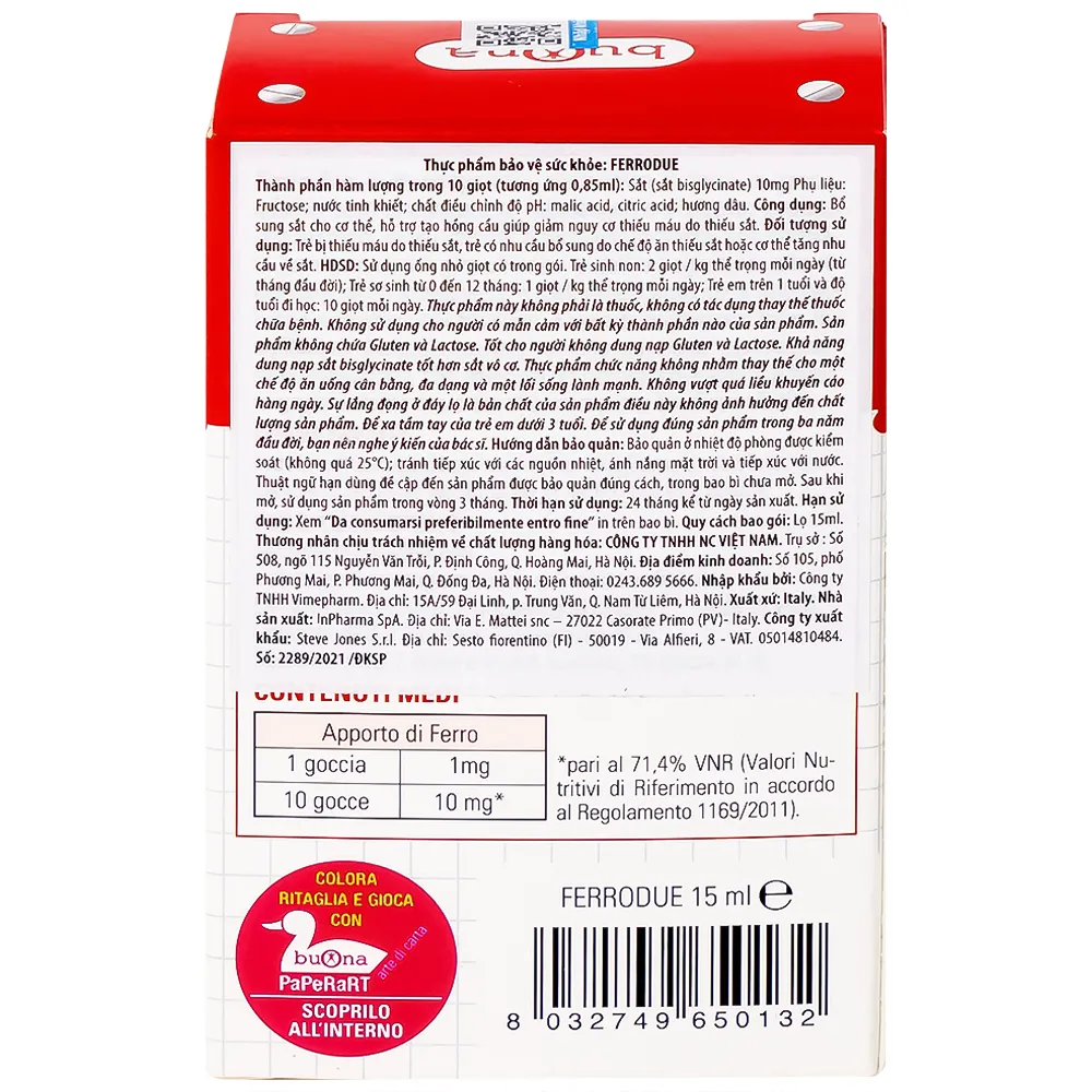 SIRO BỔ SUNG SẮT BUONA FERRODUE 15ML 14