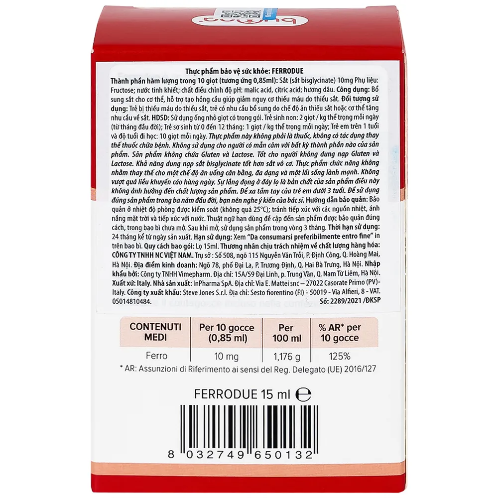 SIRO BỔ SUNG SẮT BUONA FERRODUE 15ML 4