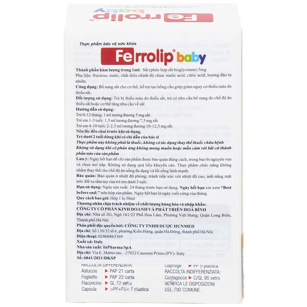 SIRO BỔ SUNG SẮT FERROLIP BABY INPHARMA SPA 30ML 10