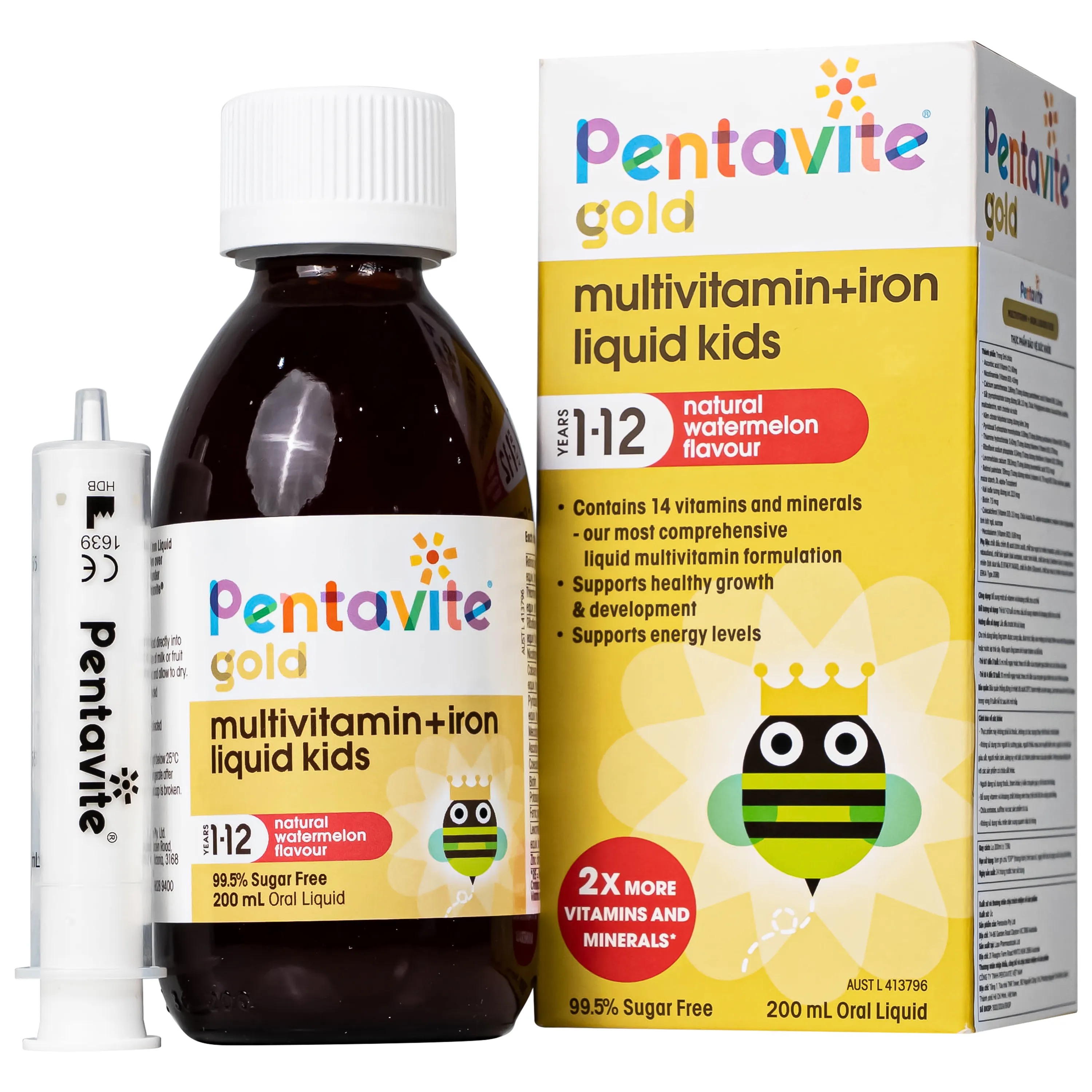 SIRO BỔ SUNG VITAMIN, KHOÁNG CHẤT CHO TRẺ TỪ 1-12 TUỔI MULTIVITAMIN + IRON LIQUIDS KIDS PENTAVITE 200ML