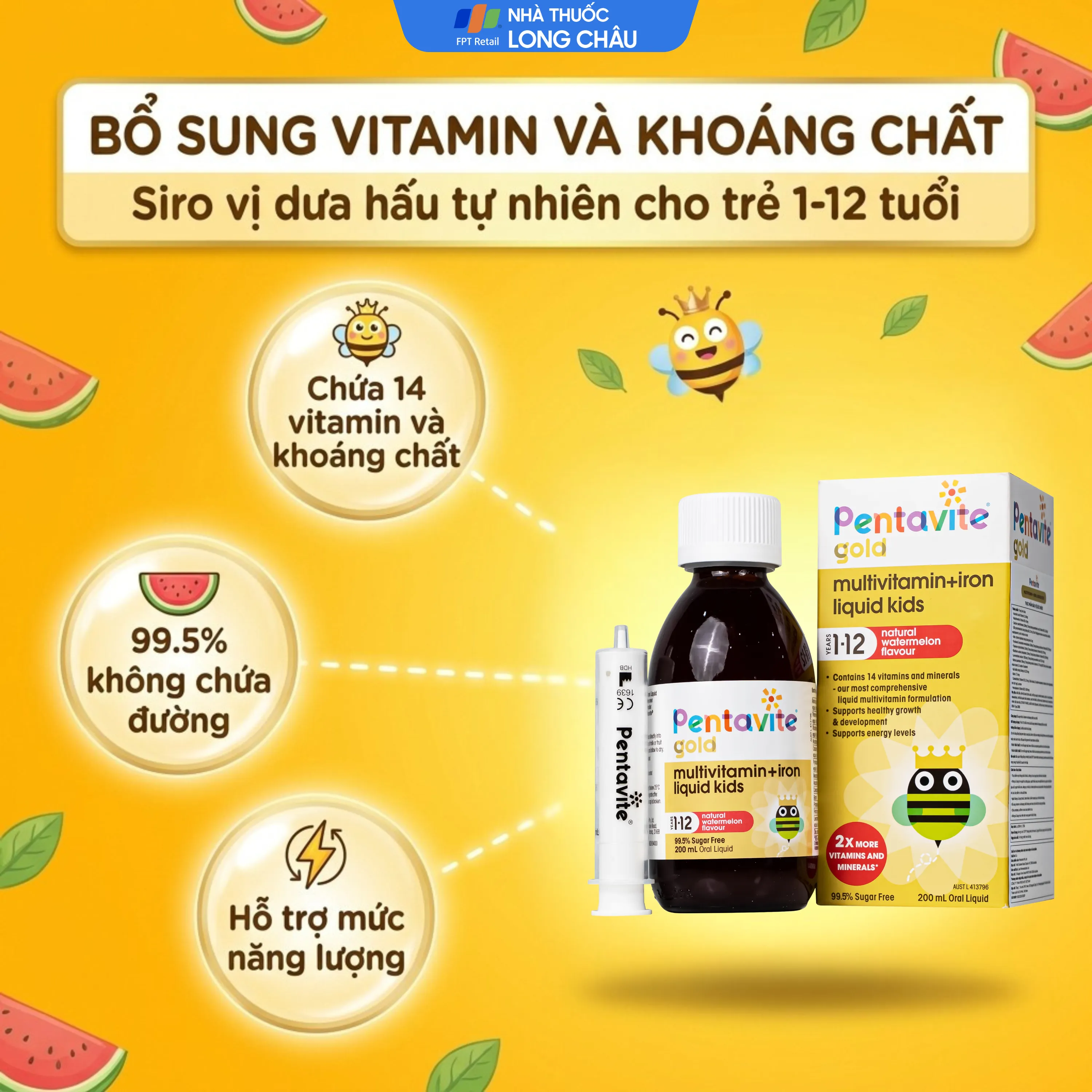 SIRO BỔ SUNG VITAMIN, KHOÁNG CHẤT CHO TRẺ TỪ 1-12 TUỔI MULTIVITAMIN + IRON LIQUIDS KIDS PENTAVITE 200ML 2