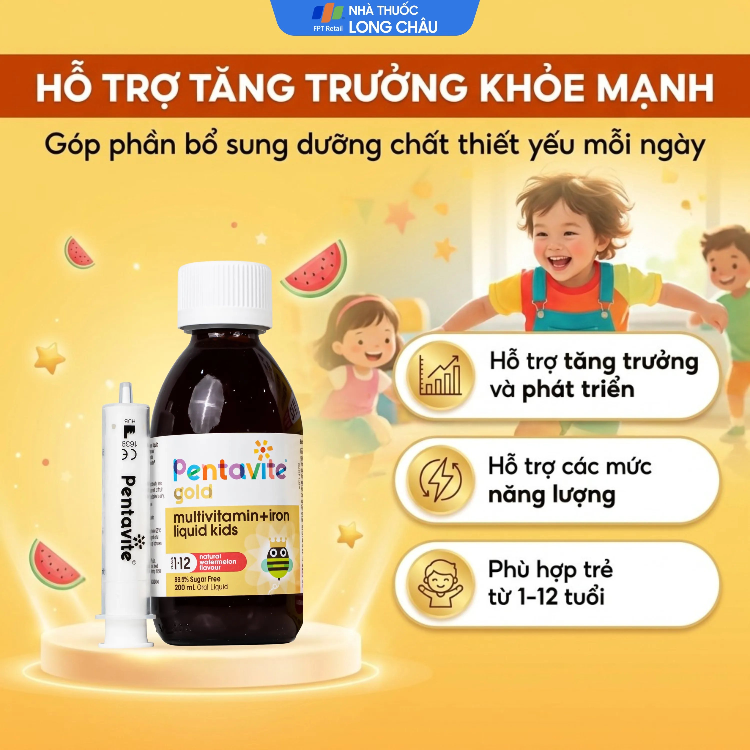 SIRO BỔ SUNG VITAMIN, KHOÁNG CHẤT CHO TRẺ TỪ 1-12 TUỔI MULTIVITAMIN + IRON LIQUIDS KIDS PENTAVITE 200ML 4