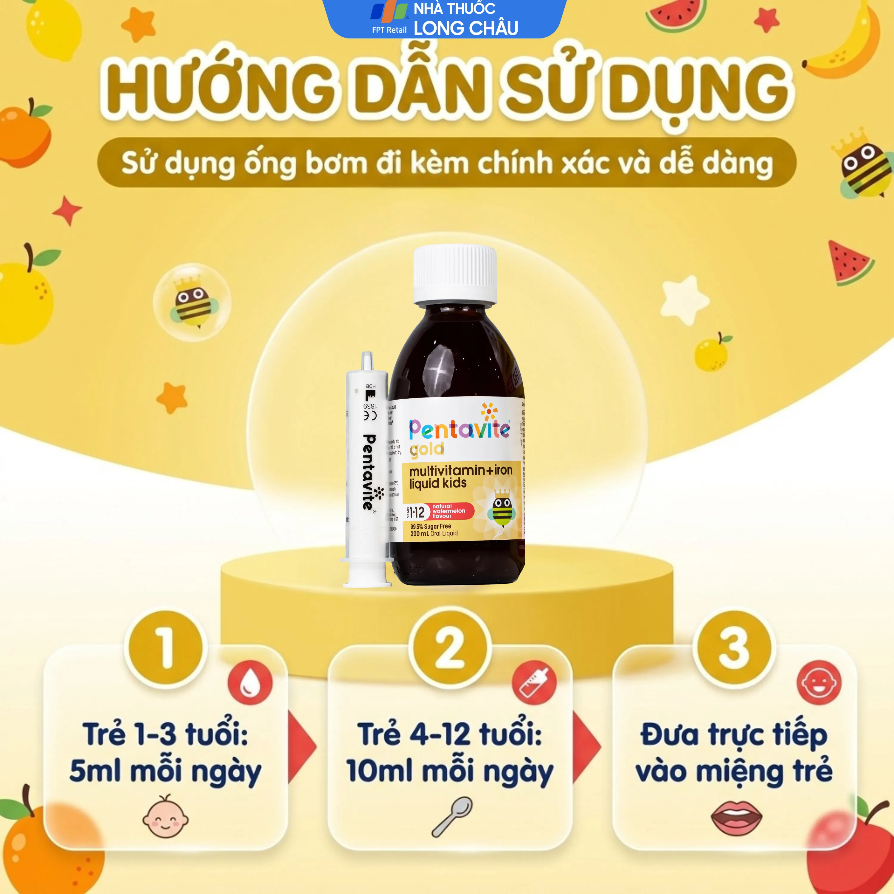 SIRO BỔ SUNG VITAMIN, KHOÁNG CHẤT CHO TRẺ TỪ 1-12 TUỔI MULTIVITAMIN + IRON LIQUIDS KIDS PENTAVITE 200ML 5