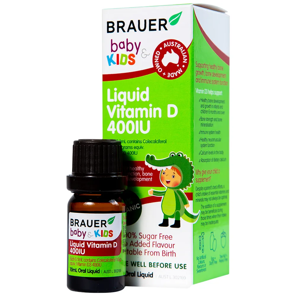 SIRO BỔ SUNG VITAMIN D3 BRAUER BABY & KIDS LIQUID VITAMIN D 400IU 10ML
