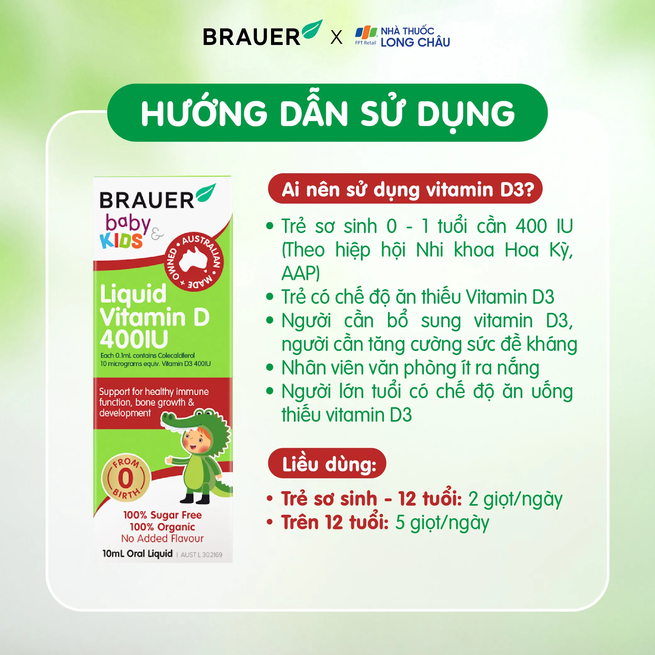 SIRO BỔ SUNG VITAMIN D3 BRAUER BABY & KIDS LIQUID VITAMIN D 400IU 10ML 4