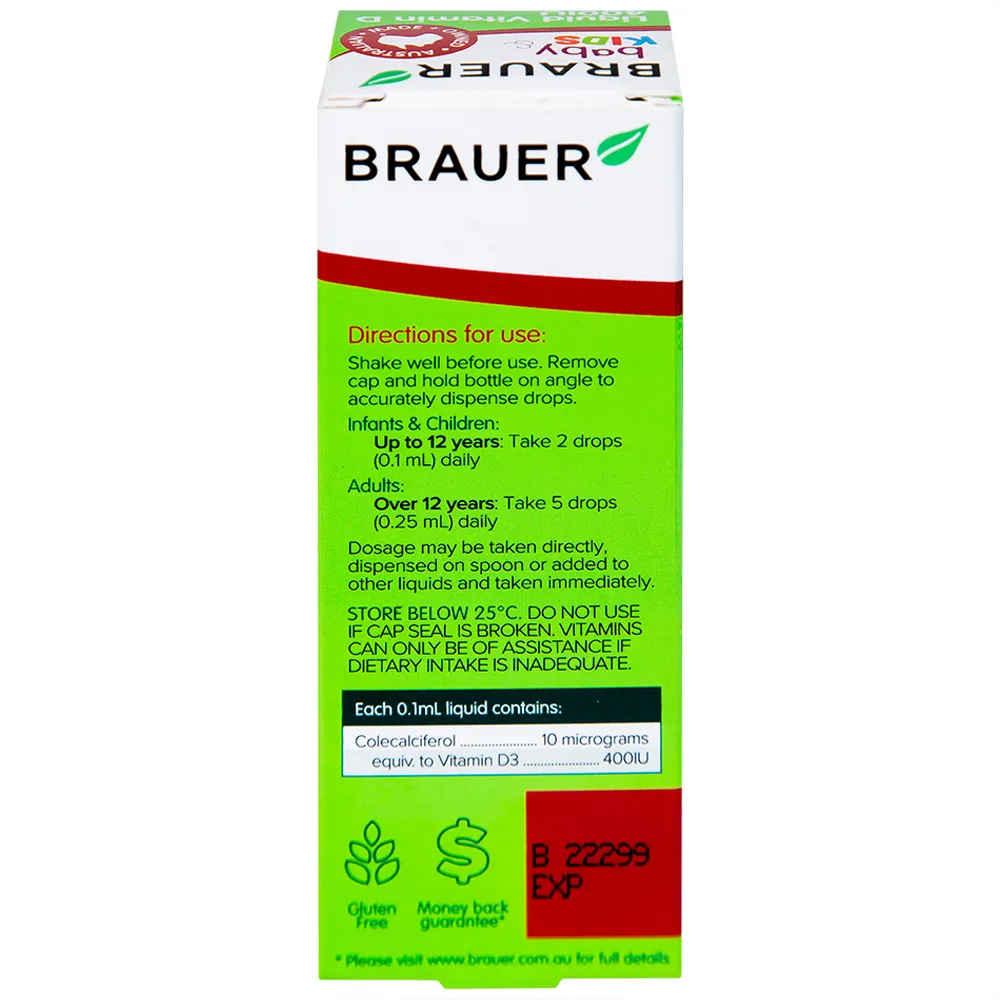 SIRO BỔ SUNG VITAMIN D3 BRAUER BABY & KIDS LIQUID VITAMIN D 400IU 10ML 8