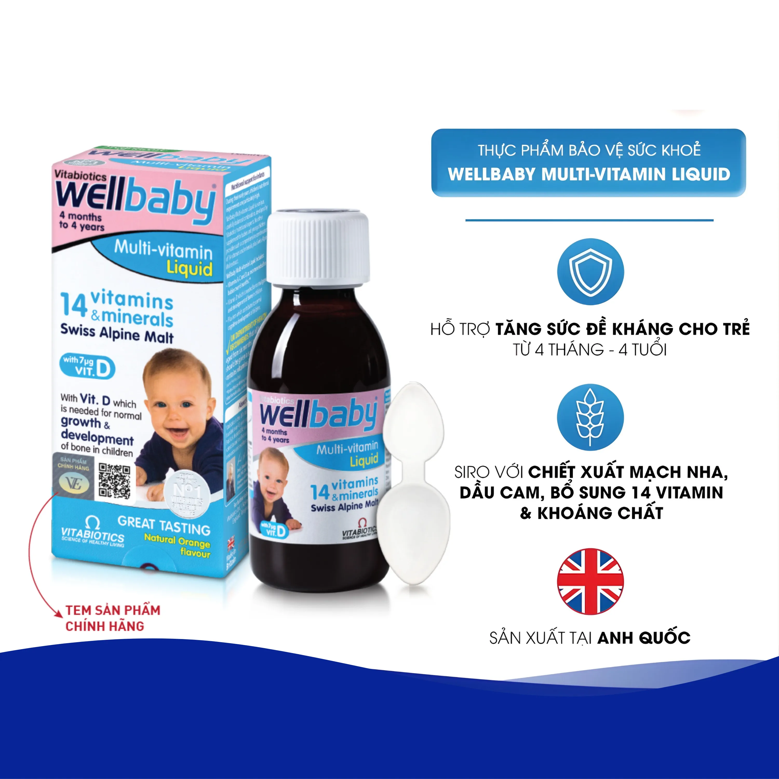 SIRO BỔ SUNG VITAMIN KHOÁNG CHẤT CHO TRẺ WELLBABY MULTI-VITAMIN LIQUID VITABIOTICS 150ML 2
