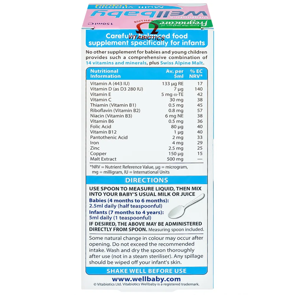 SIRO BỔ SUNG VITAMIN KHOÁNG CHẤT CHO TRẺ WELLBABY MULTI-VITAMIN LIQUID VITABIOTICS 150ML 6