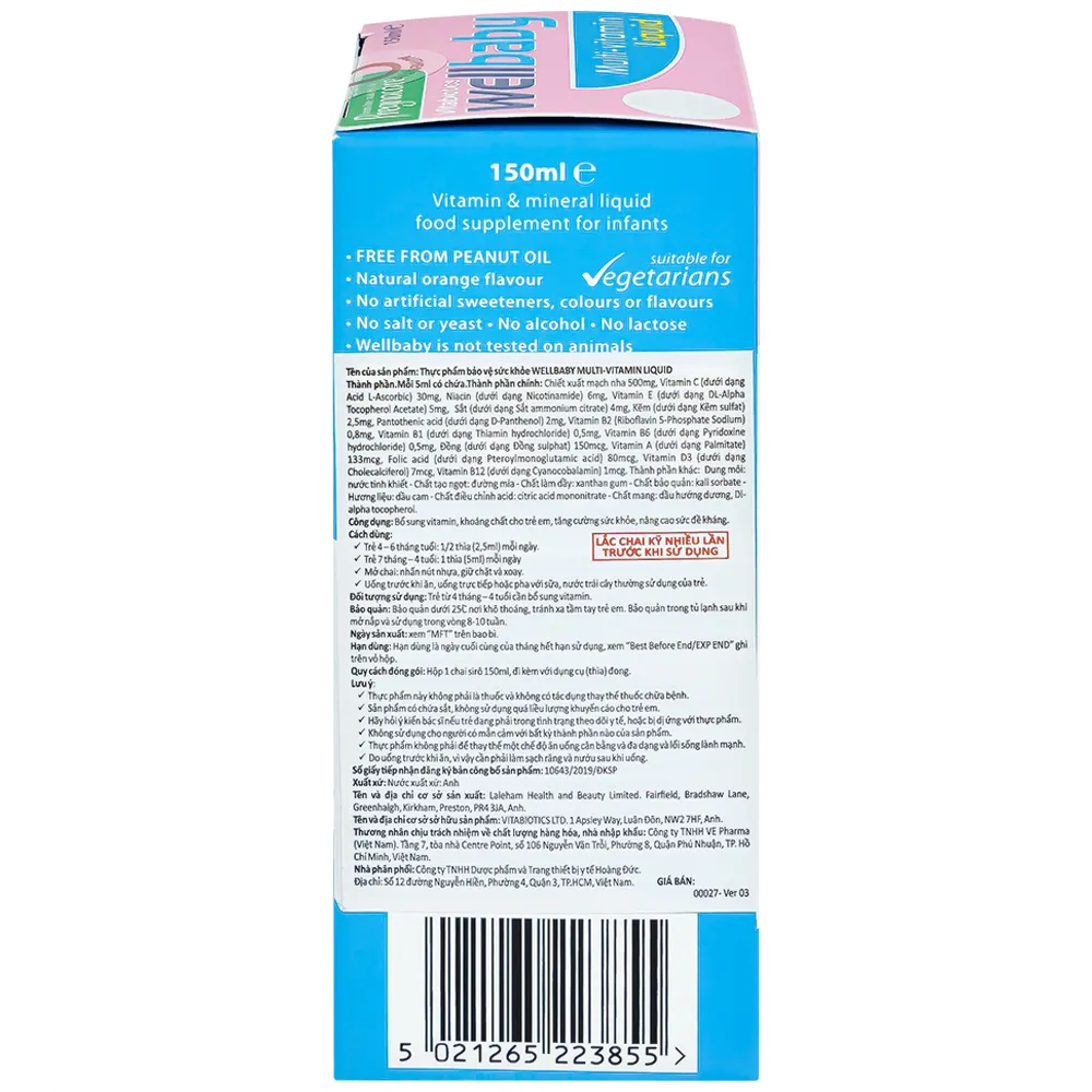 SIRO BỔ SUNG VITAMIN KHOÁNG CHẤT CHO TRẺ WELLBABY MULTI-VITAMIN LIQUID VITABIOTICS 150ML 7