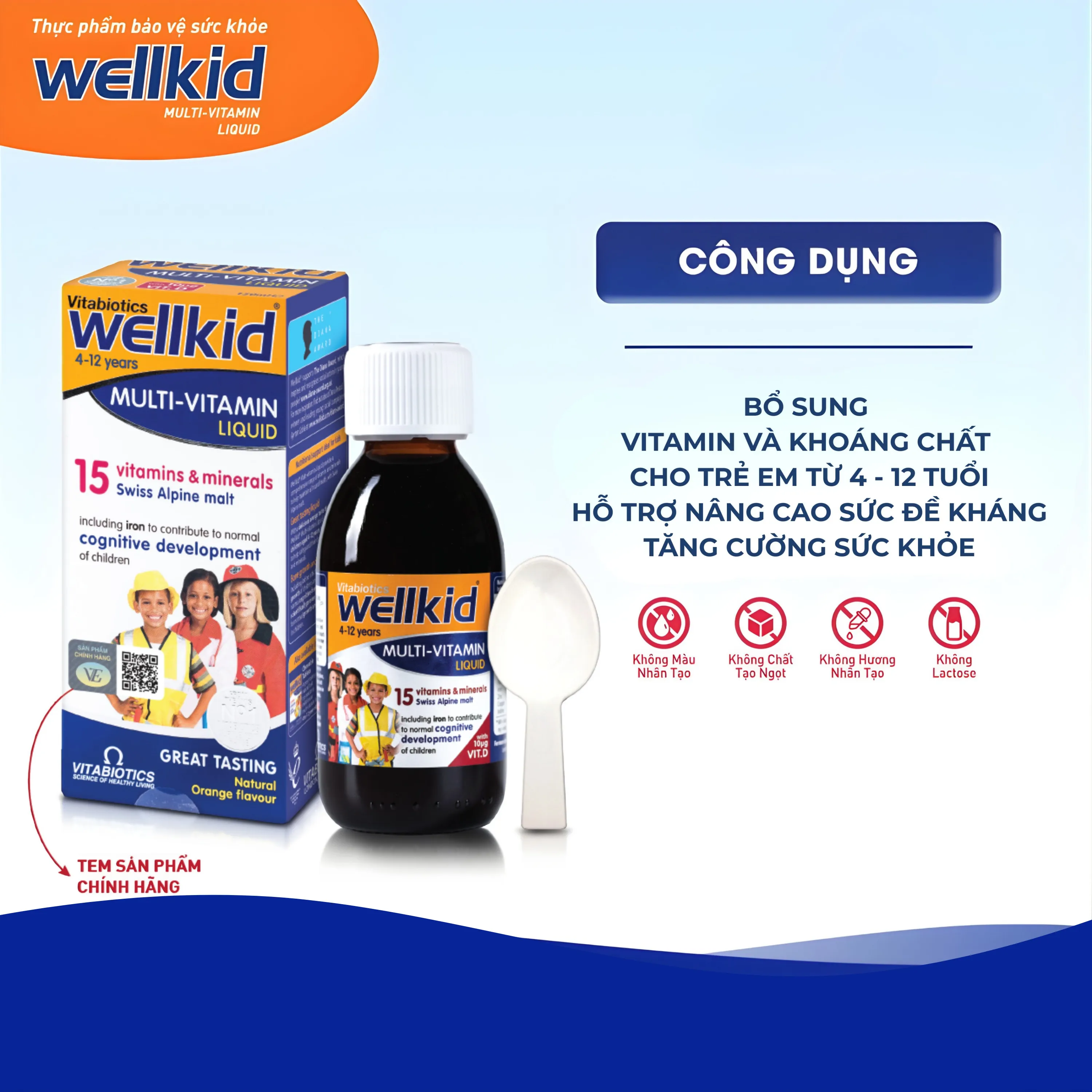 SIRO BỔ SUNG VITAMIN KHOÁNG CHẤT CHO TRẺ WELLKID MULTI-VITAMIN LIQUID VITABIOTICS 150ML 2