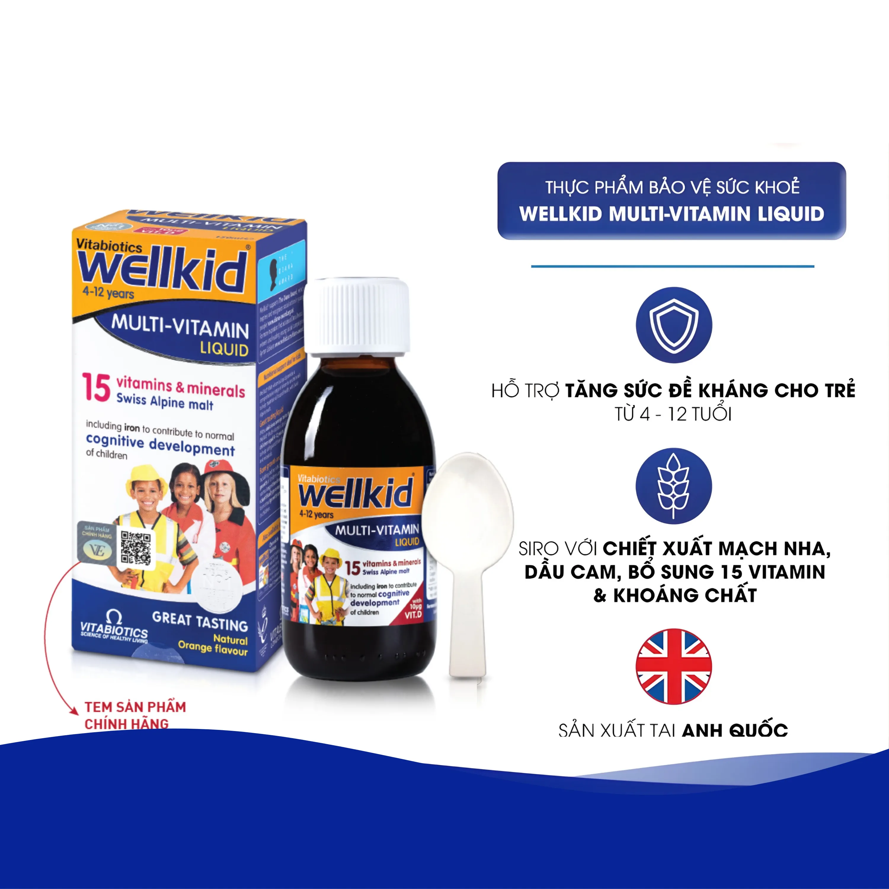 SIRO BỔ SUNG VITAMIN KHOÁNG CHẤT CHO TRẺ WELLKID MULTI-VITAMIN LIQUID VITABIOTICS 150ML 3