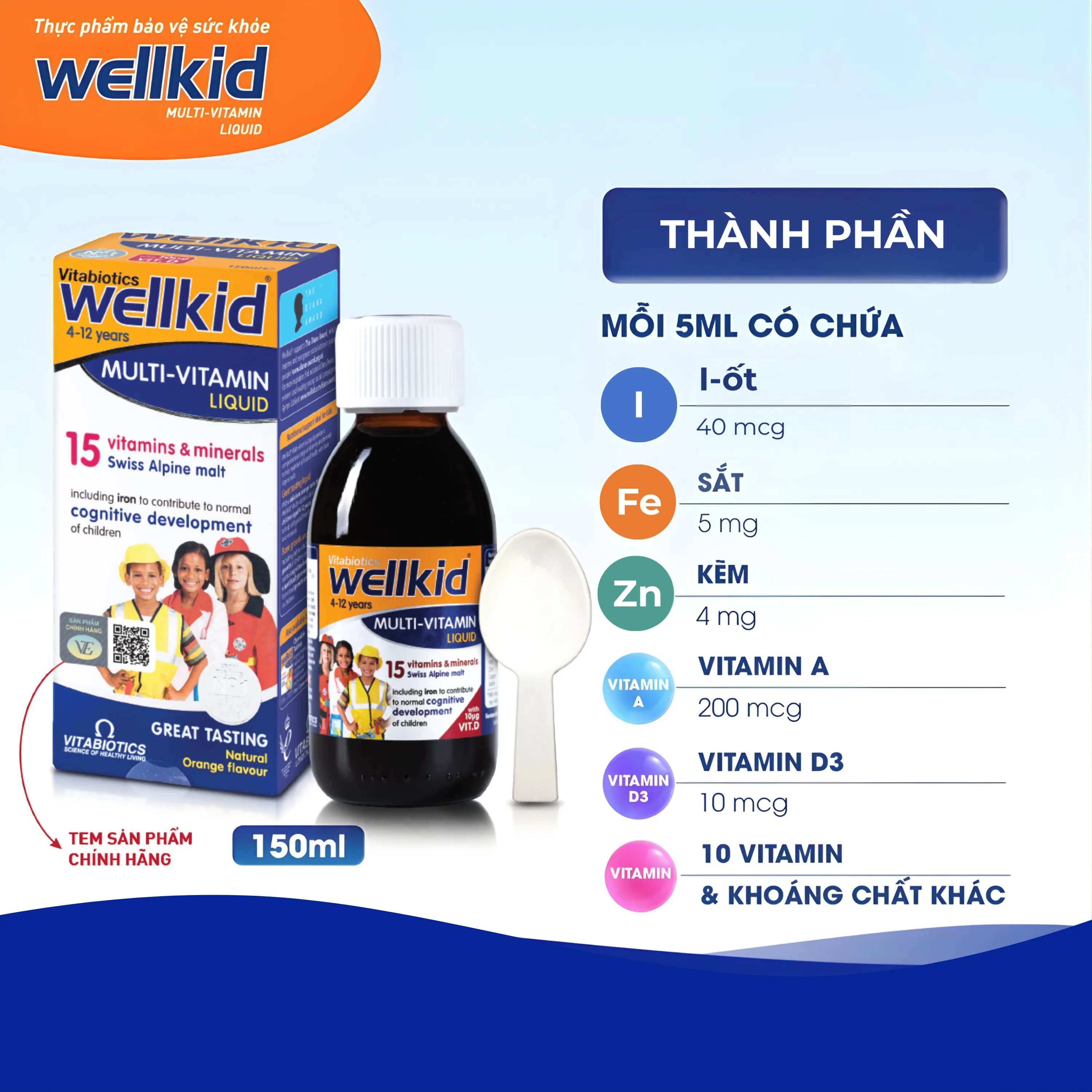 SIRO BỔ SUNG VITAMIN KHOÁNG CHẤT CHO TRẺ WELLKID MULTI-VITAMIN LIQUID VITABIOTICS 150ML 4