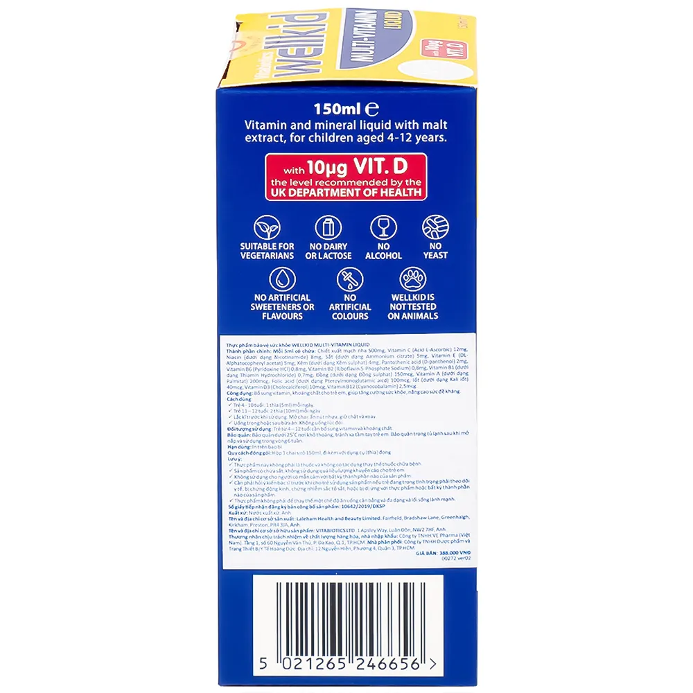 SIRO BỔ SUNG VITAMIN KHOÁNG CHẤT CHO TRẺ WELLKID MULTI-VITAMIN LIQUID VITABIOTICS 150ML 9