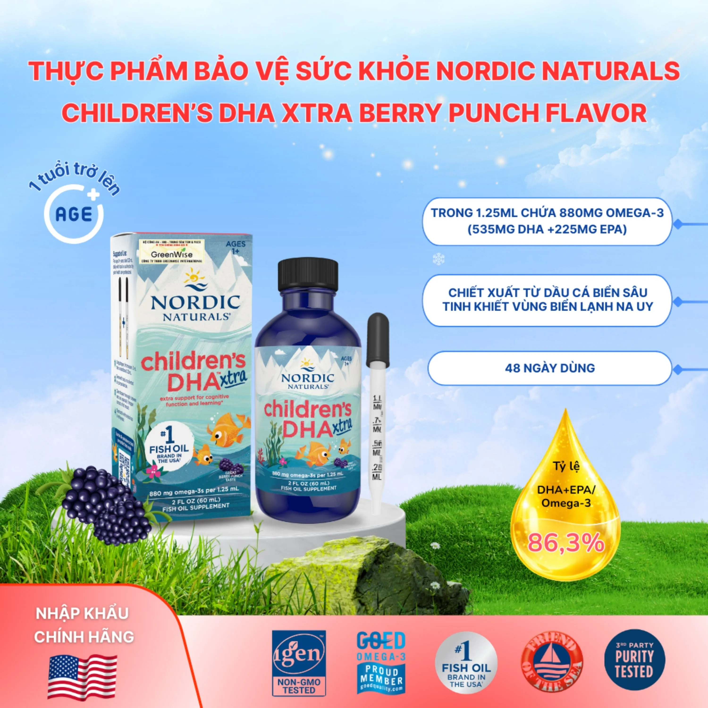 SIRO CẢI THIỆN THỊ LỰC CHO TRẺ NORDIC NATURALS CHILDREN'S DHA XTRA BERRY PUNCH FLAVOR 60ML 3