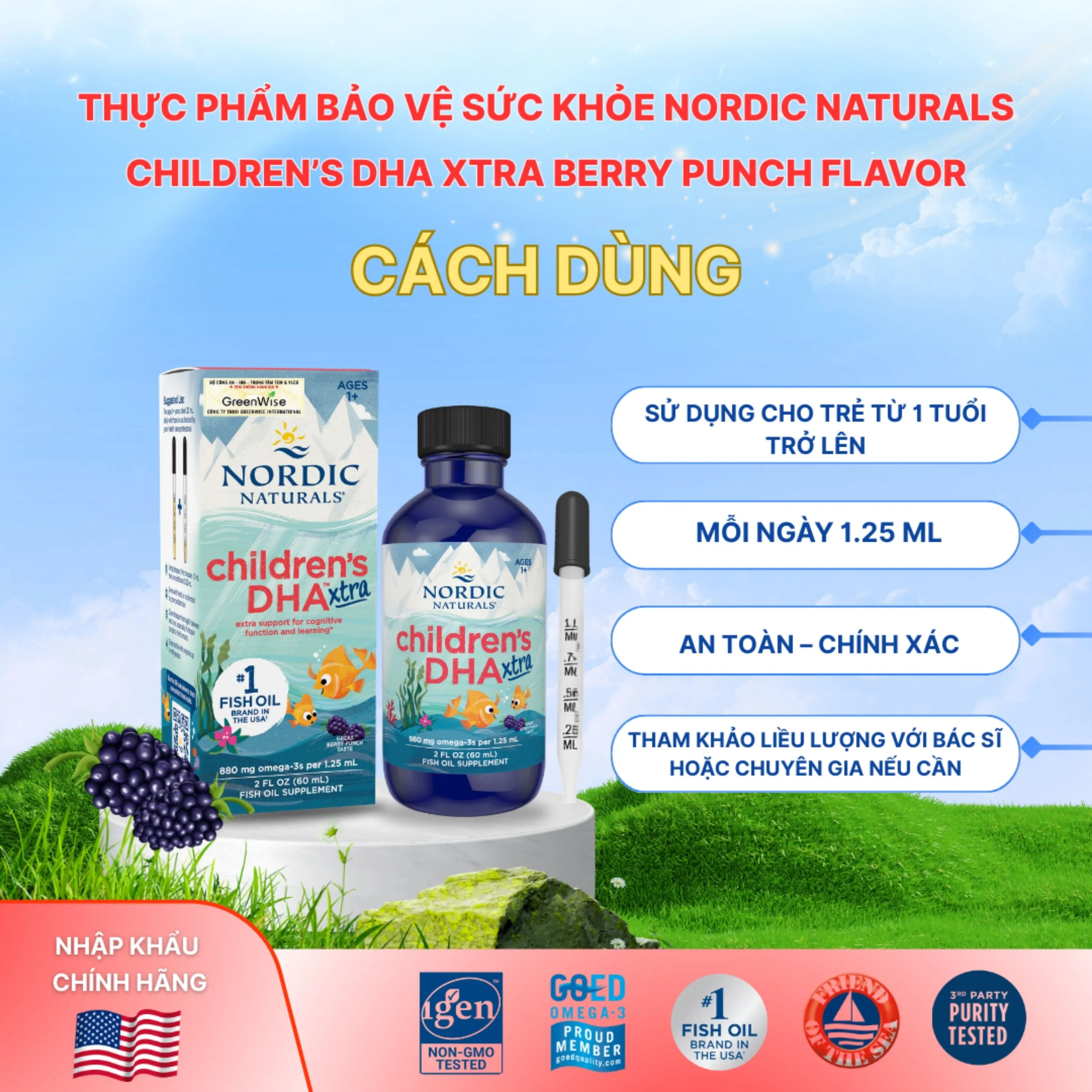 SIRO CẢI THIỆN THỊ LỰC CHO TRẺ NORDIC NATURALS CHILDREN'S DHA XTRA BERRY PUNCH FLAVOR 60ML 5