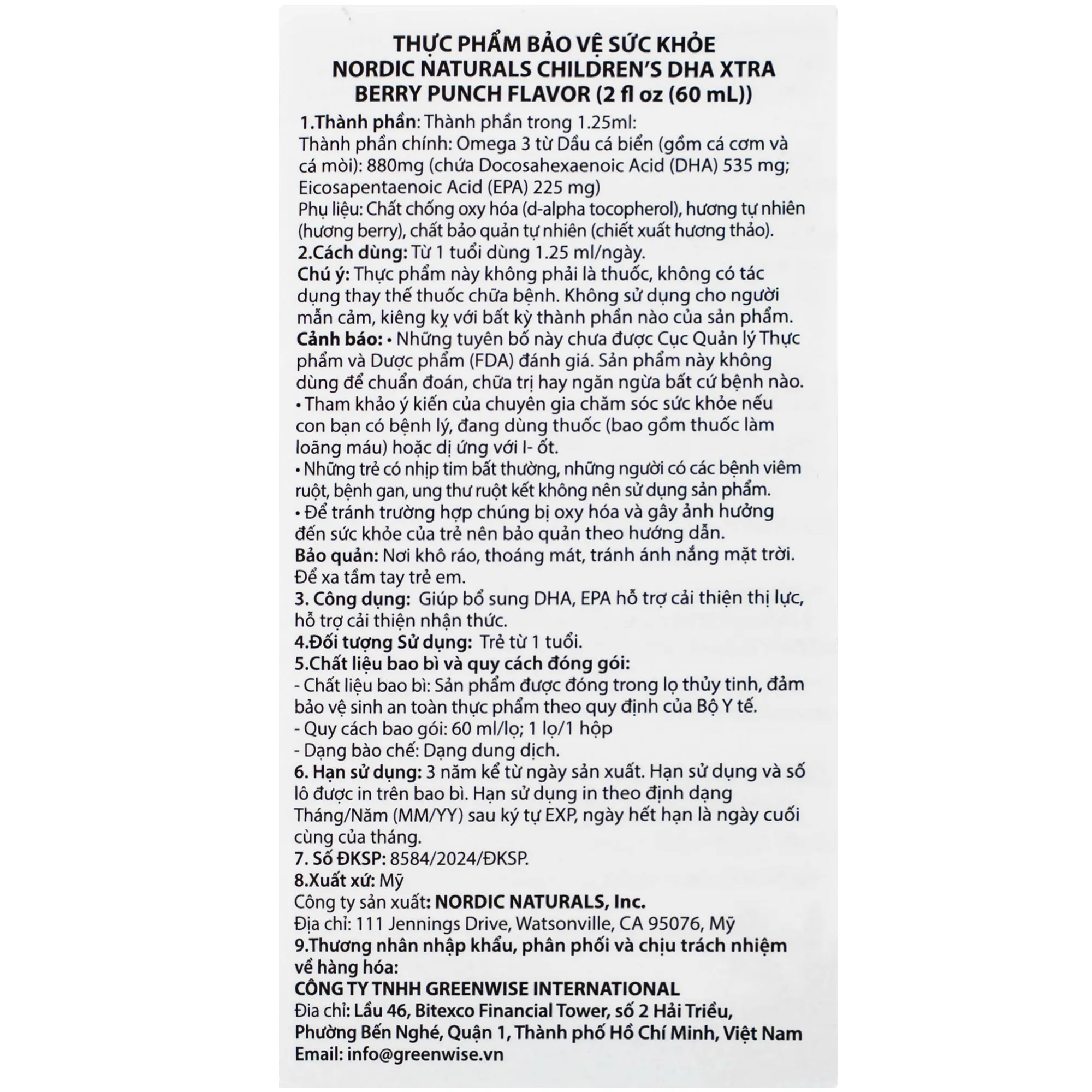 SIRO CẢI THIỆN THỊ LỰC CHO TRẺ NORDIC NATURALS CHILDREN'S DHA XTRA BERRY PUNCH FLAVOR 60ML 10