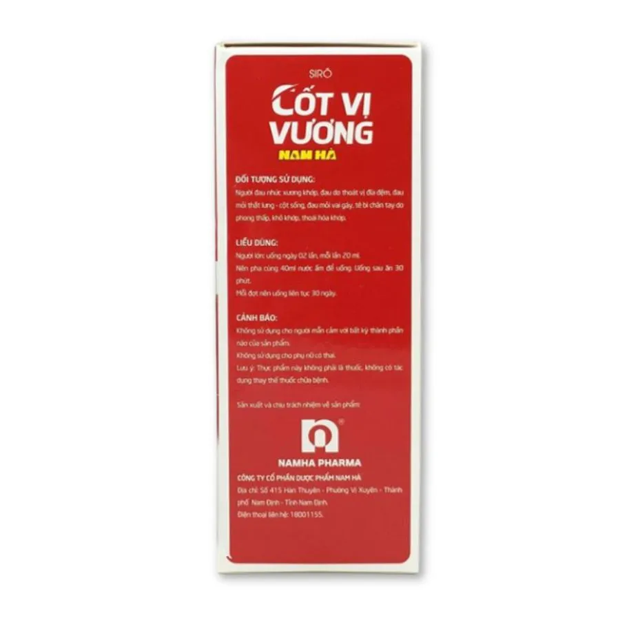 Siro Cốt Vị Vương Nam Hà hỗ trợ các vấn đề khớp (Hộp 120ml) 3
