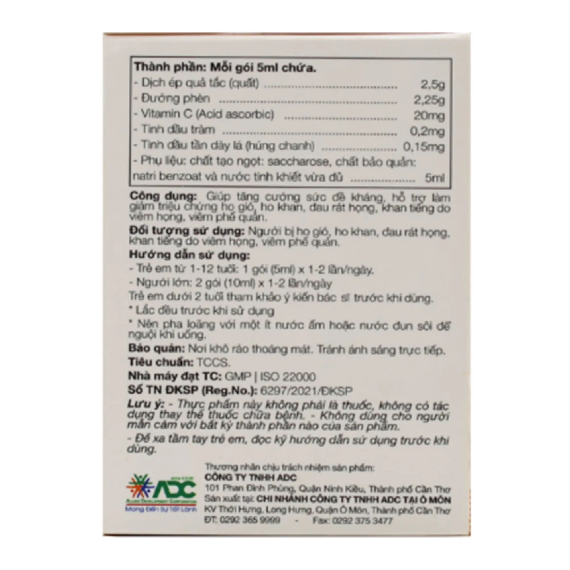 Siro Codatux Daily ADC bổ sung vitamin C, ngừa và giảm ho, đau rát họng (30 gói) 5