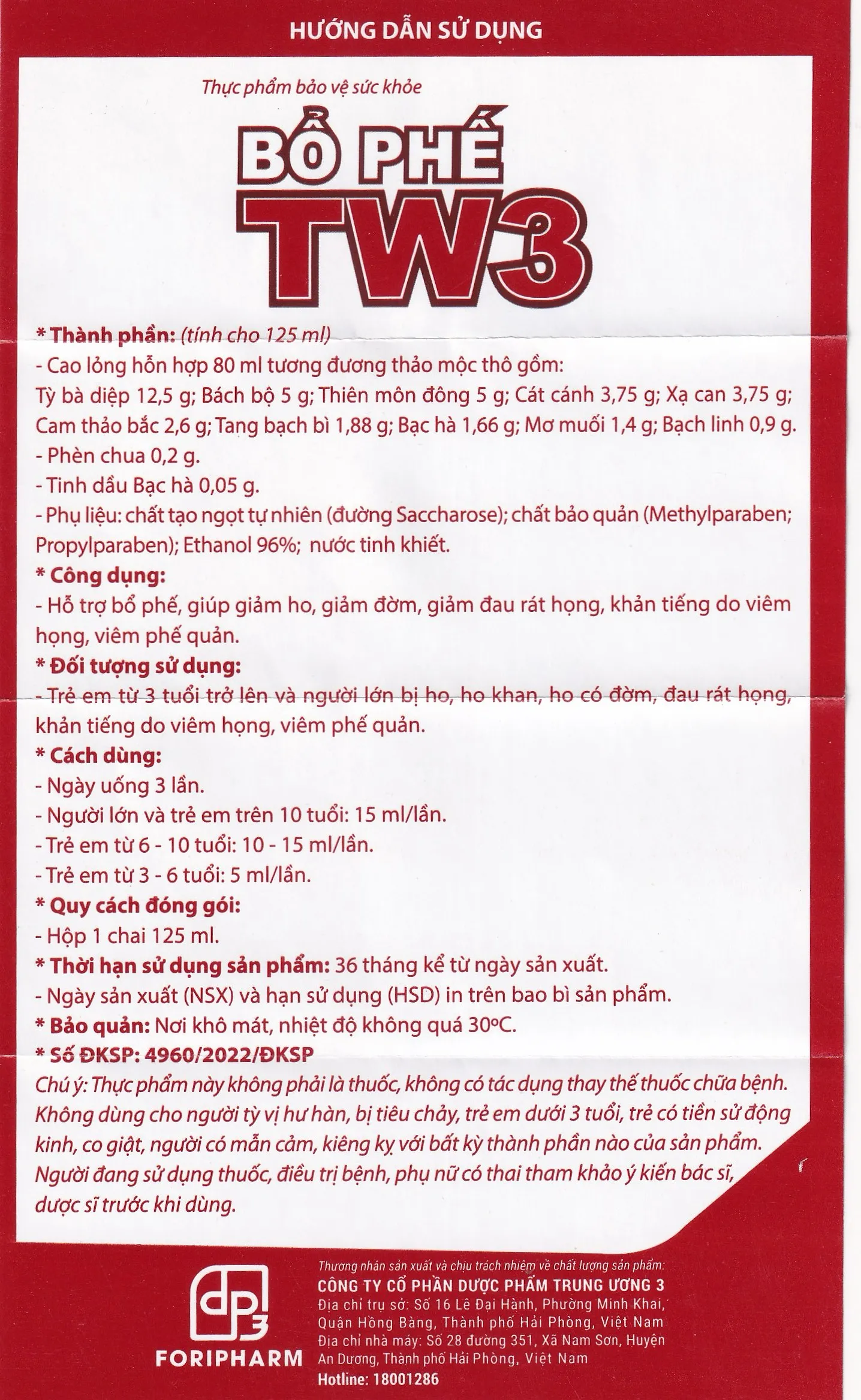 SIRO GIẢM HO, RÁT HỌNG BỔ PHẾ TW3 125ML 13