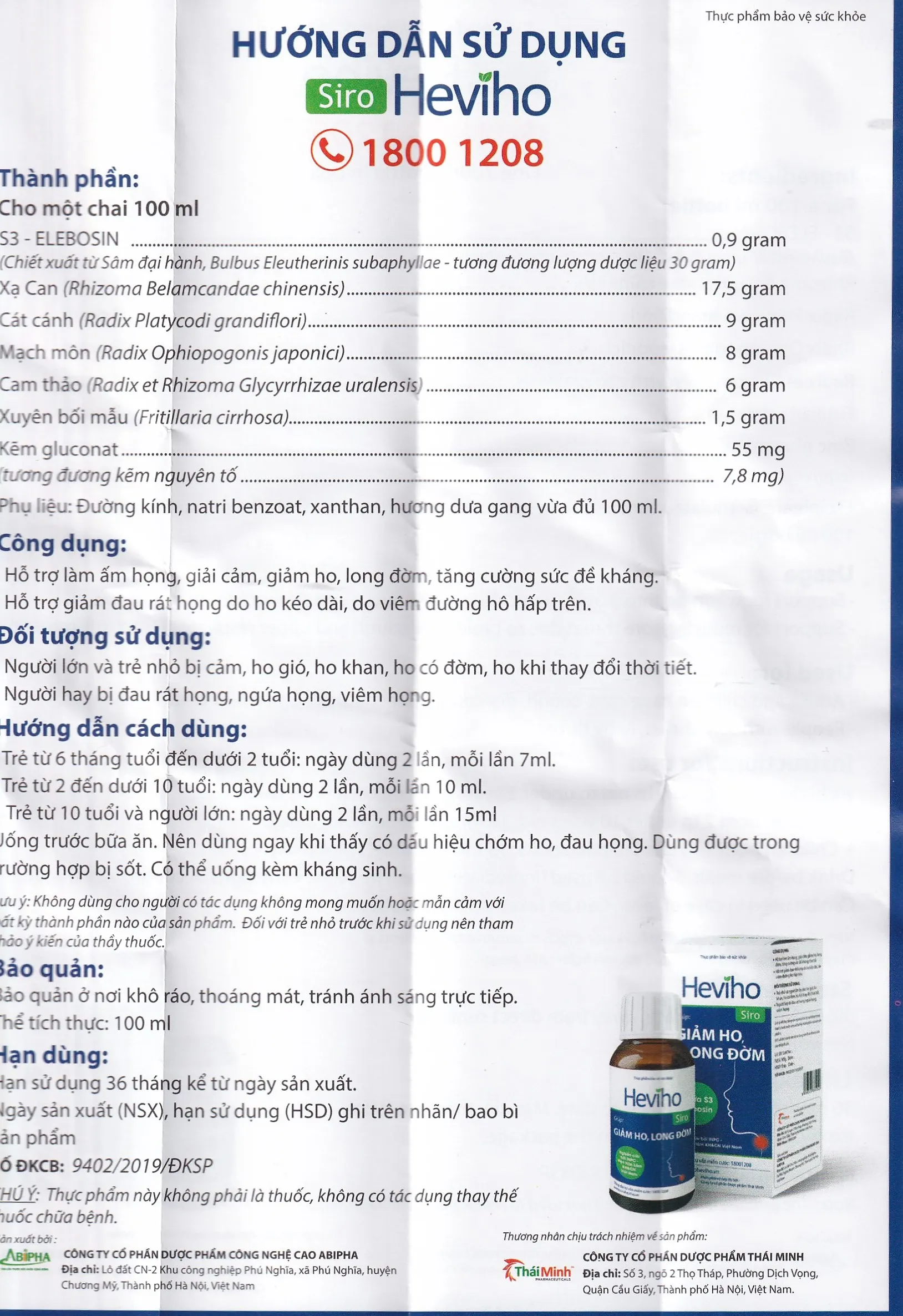 SIRO GIẢM HO HEVIHO THÁI MINH 100ML 16