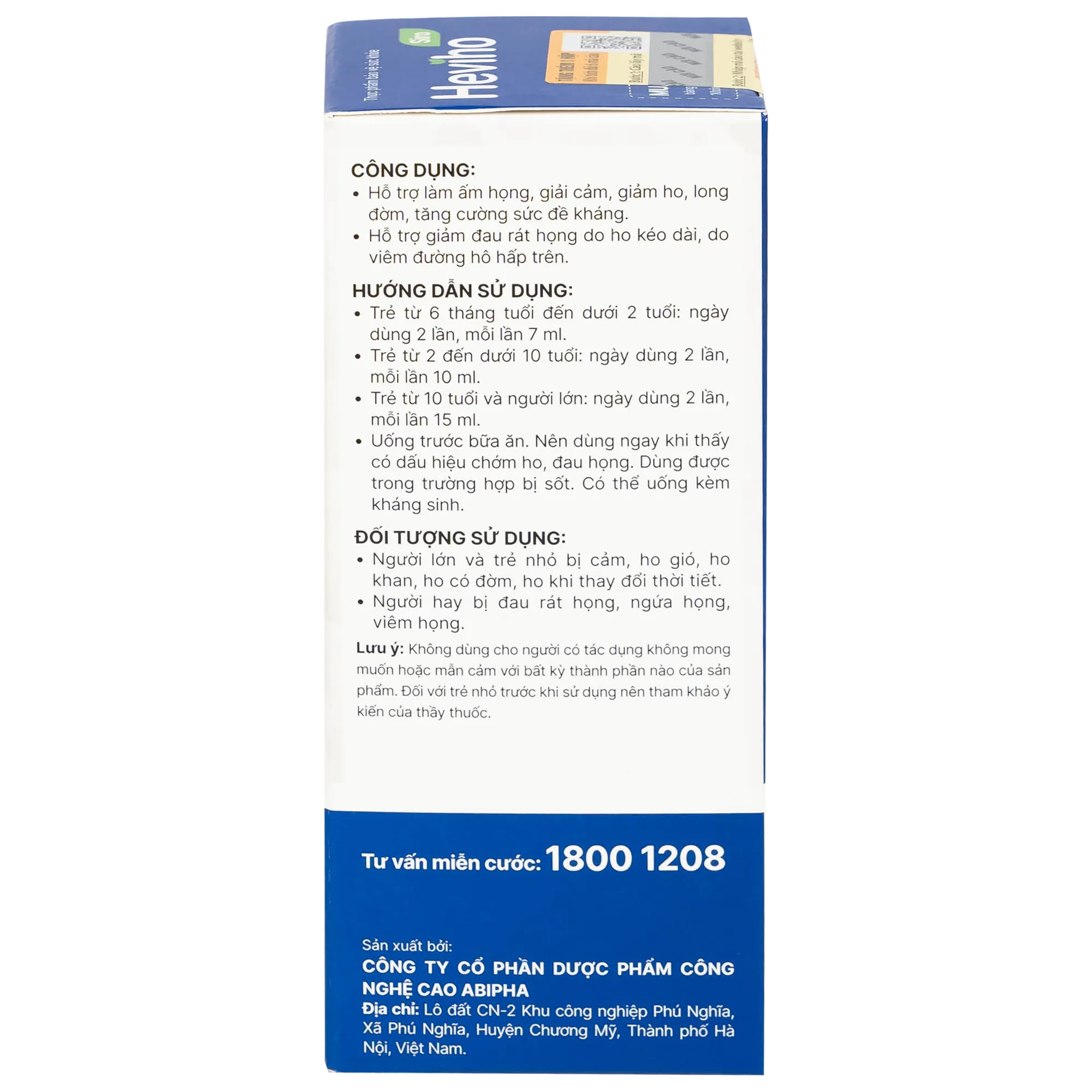 SIRO GIẢM HO HEVIHO THÁI MINH 100ML 6