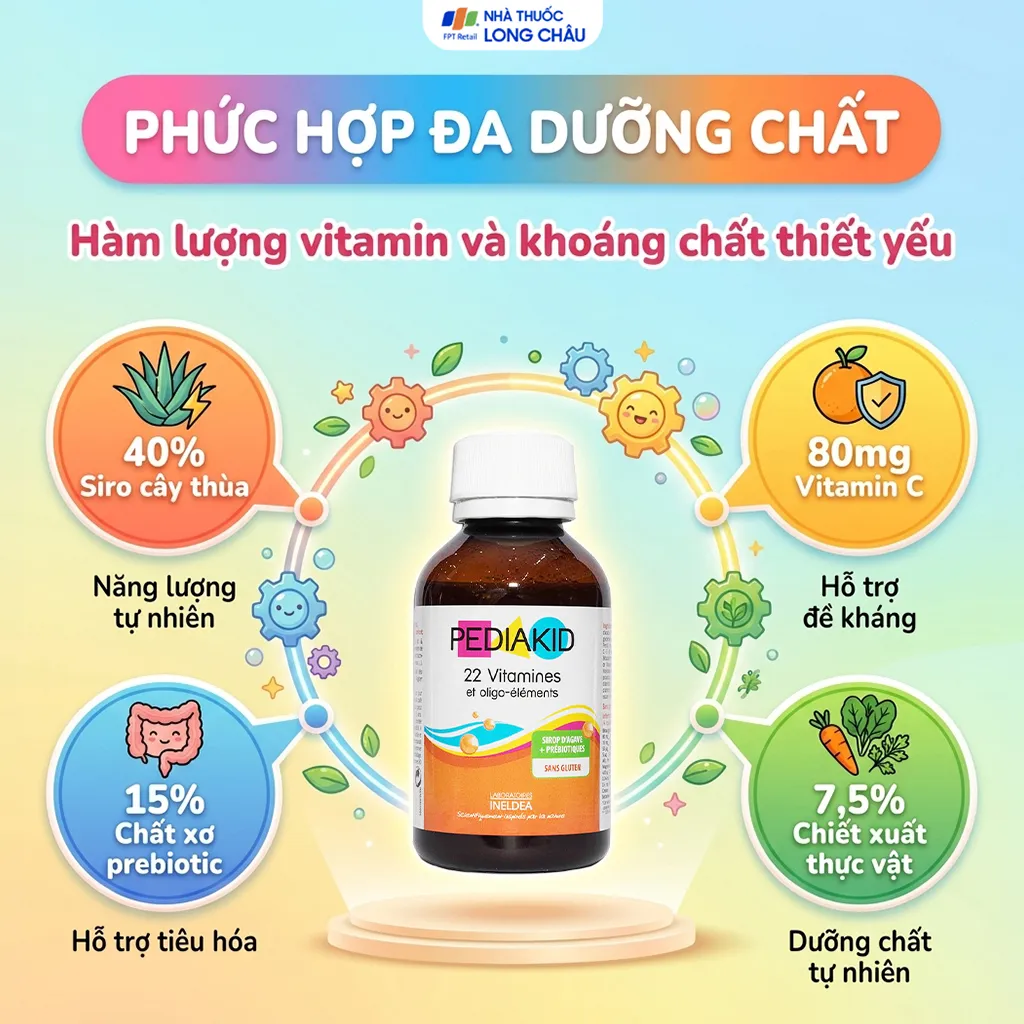 SIRO GIÚP BỔ SUNG VITAMIN VÀ KHOÁNG CHẤT PEDIAKID 22 VITAMINES 125ML 3
