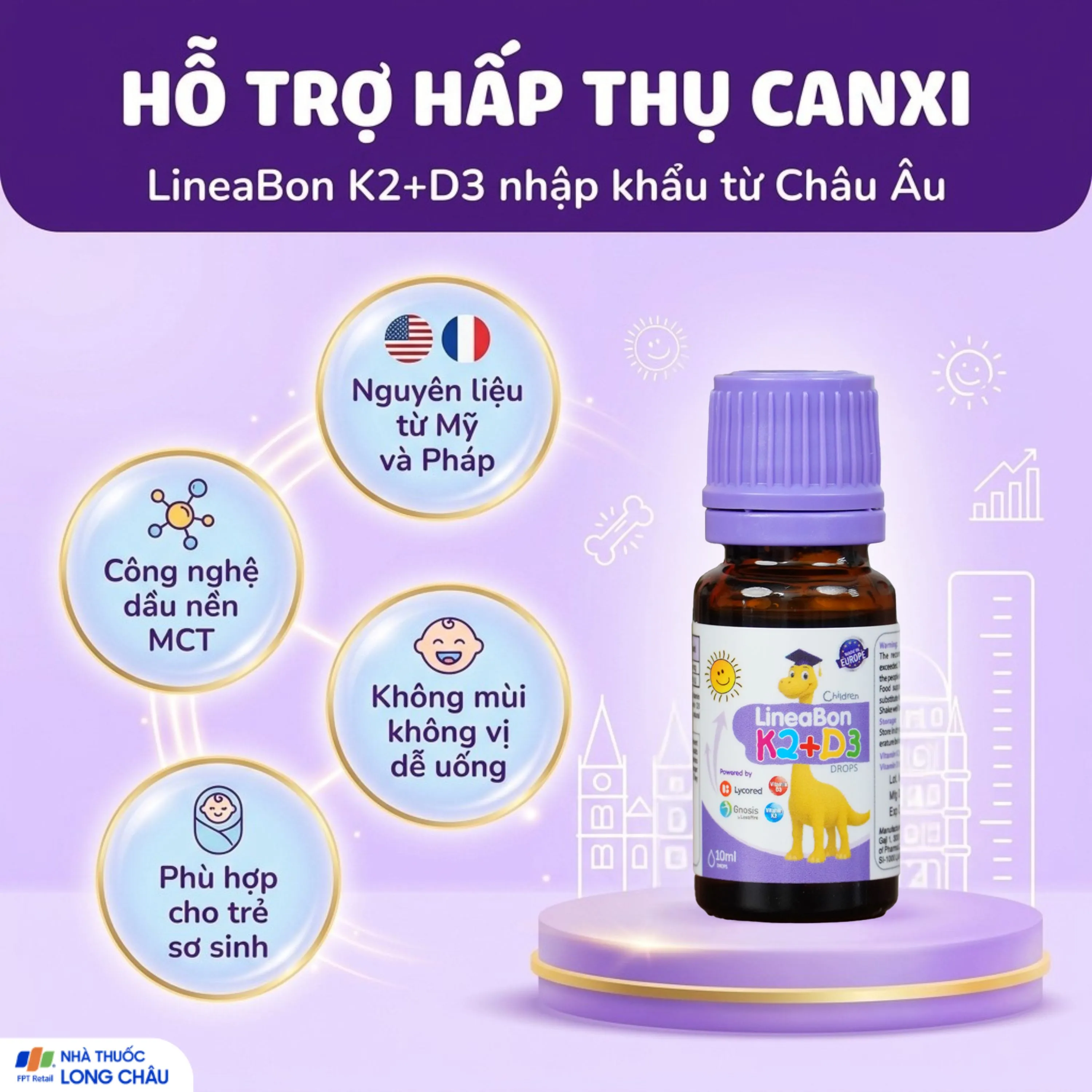 SIRO GIÚP HỖ TRỢ HẤP THỤ CANXI LINEABON K2+D3 ERGOPHARM 10ML 2
