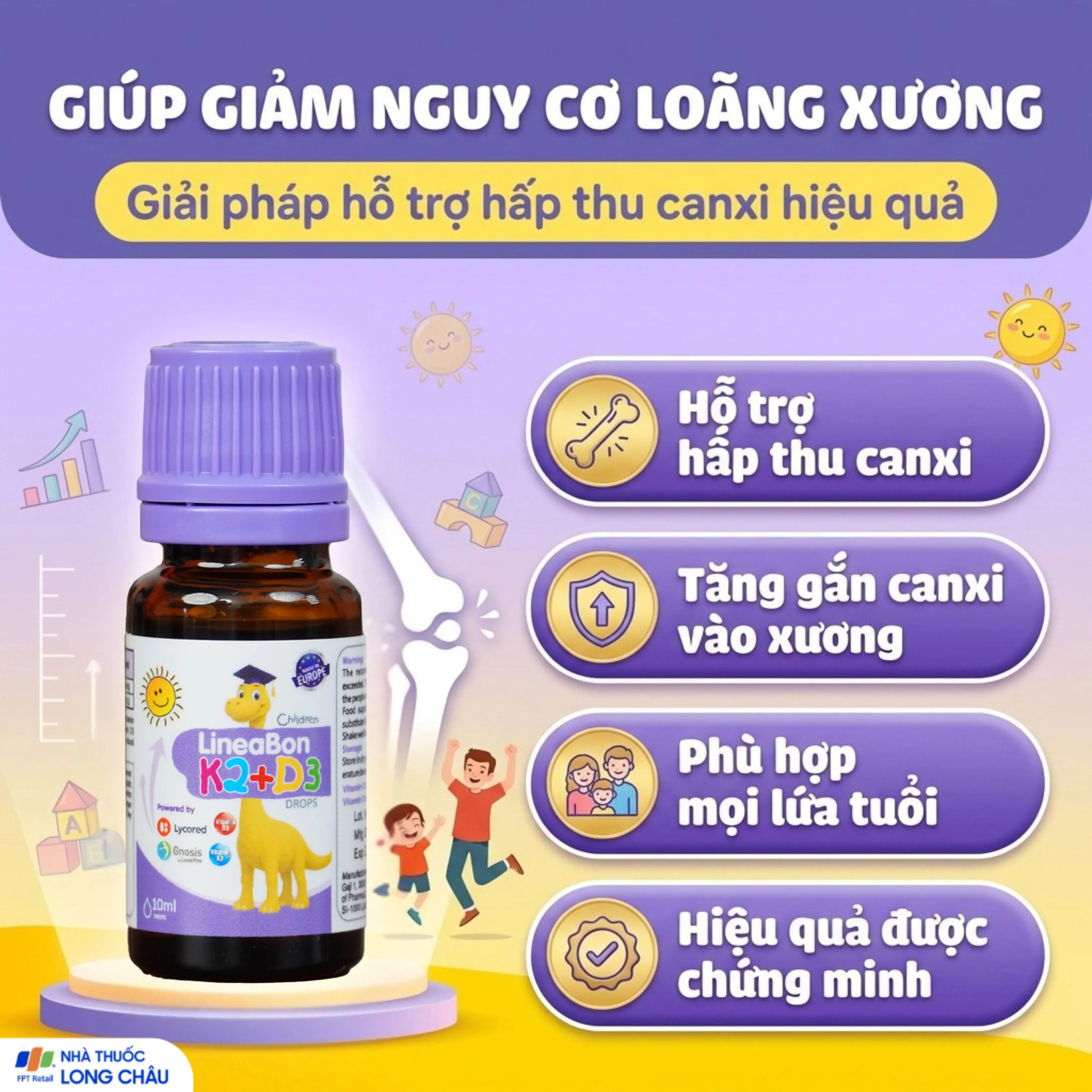 SIRO GIÚP HỖ TRỢ HẤP THỤ CANXI LINEABON K2+D3 ERGOPHARM 10ML 4