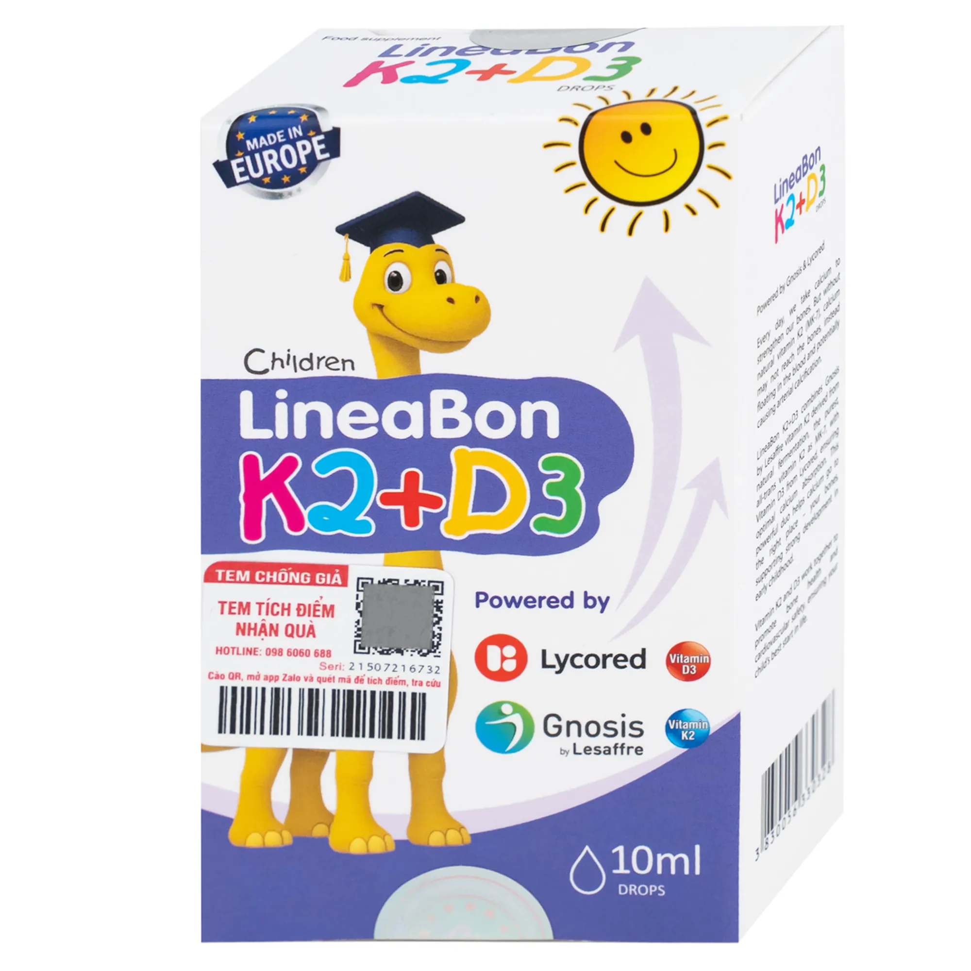 SIRO GIÚP HỖ TRỢ HẤP THỤ CANXI LINEABON K2+D3 ERGOPHARM 10ML 6
