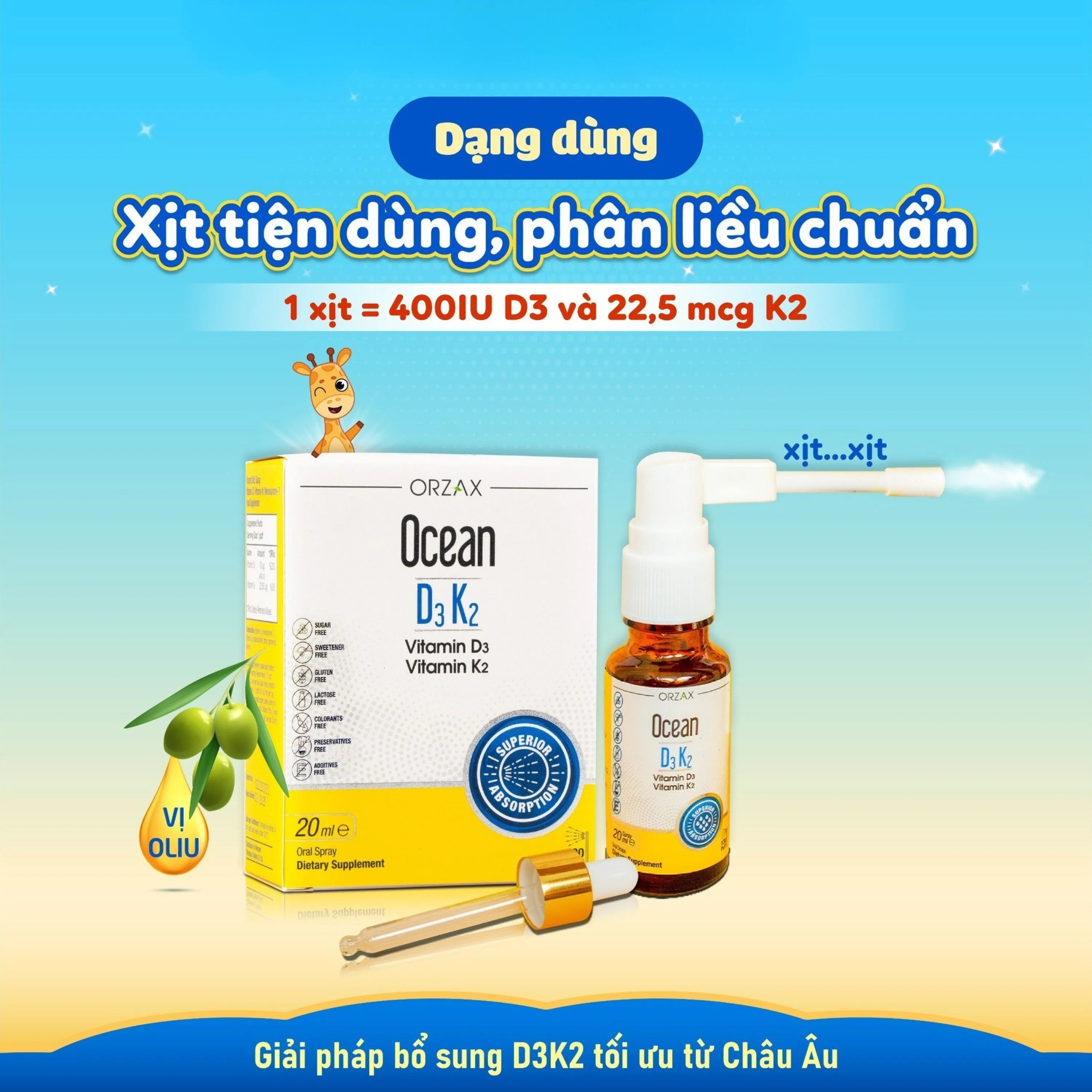 SIRO GIÚP TĂNG CƯỜNG HẤP THU CANXI OCEAN D3K2 ORZAX 20ML 3