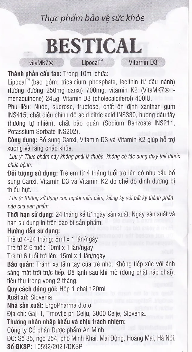 SIRO GIÚP XƯƠNG, RĂNG CHẮC KHỎE BESTICAL ERGOPHARMA 120ML 14
