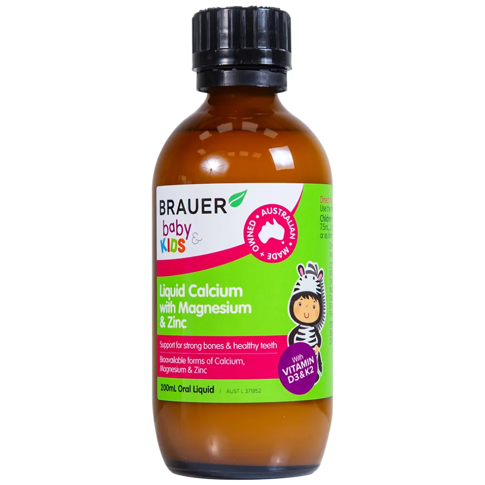 SIRO GIÚP XƯƠNG RĂNG CHẮC KHỎE BRAUER KIDS LIQUID CALCIUM WITH MAGNESIUM AND ZINC 200ML 19
