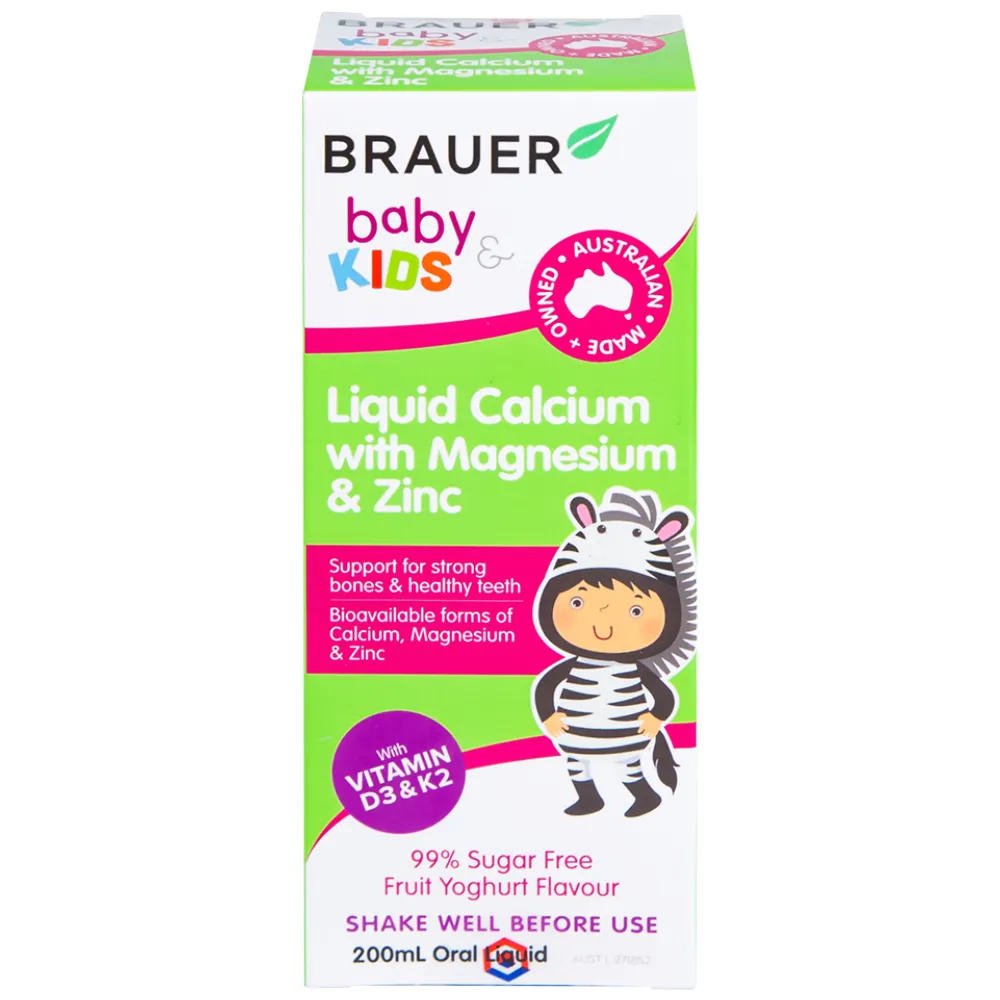 SIRO GIÚP XƯƠNG RĂNG CHẮC KHỎE BRAUER KIDS LIQUID CALCIUM WITH MAGNESIUM AND ZINC 200ML 22