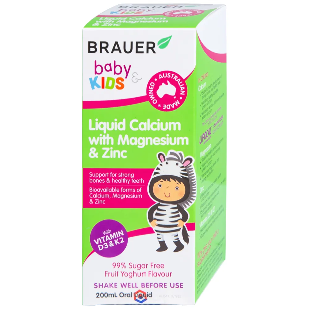SIRO GIÚP XƯƠNG RĂNG CHẮC KHỎE BRAUER KIDS LIQUID CALCIUM WITH MAGNESIUM AND ZINC 200ML 23